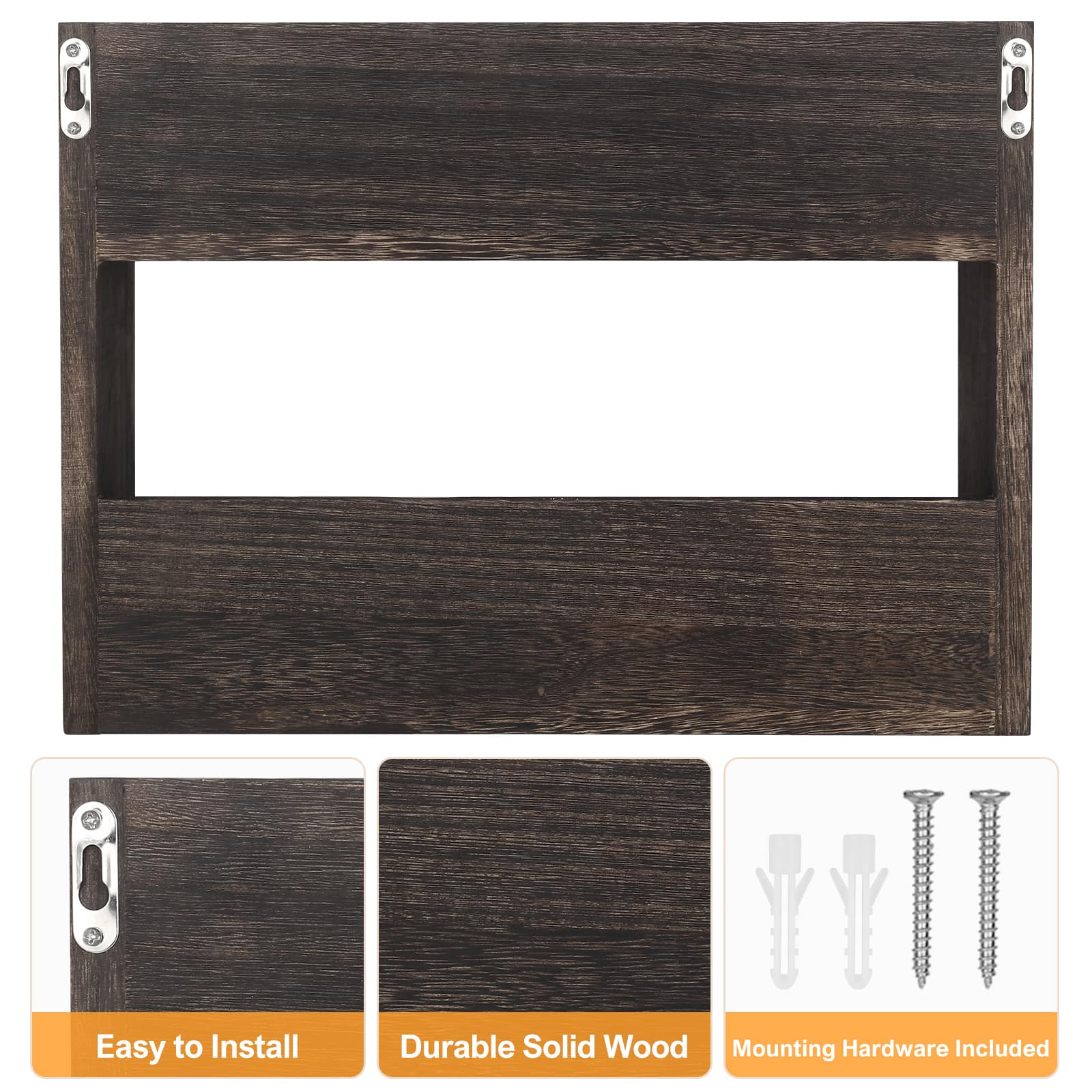 Rustic Wood Floating Storage Shelf with 3 Hooks