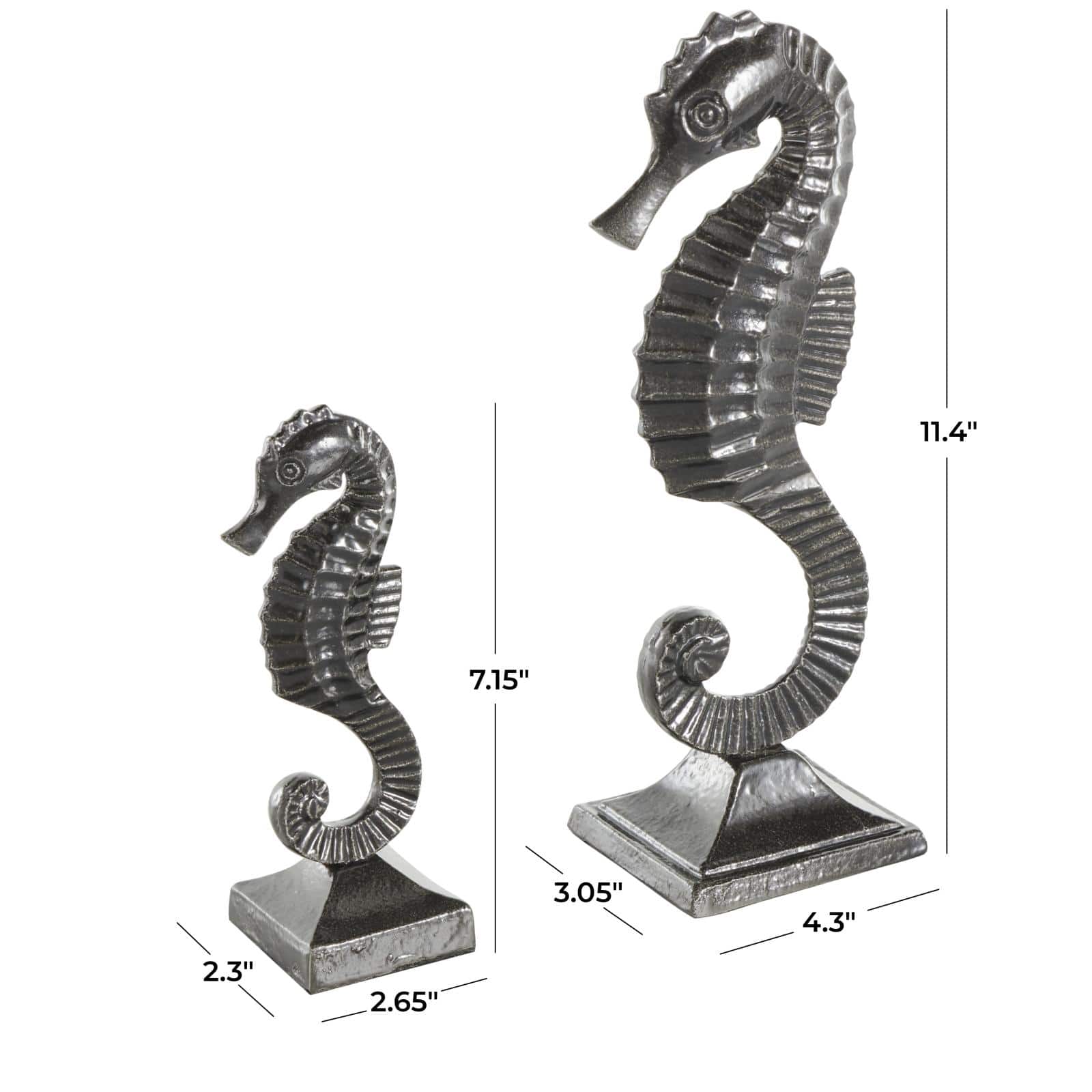 Black Aluminum Sea Horse Sculpture Set with Square Bases