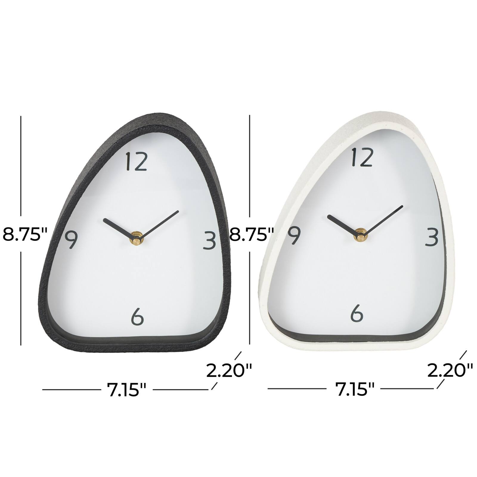 8.75" Black & White Textured Metal Decorative Mantel Clock Set