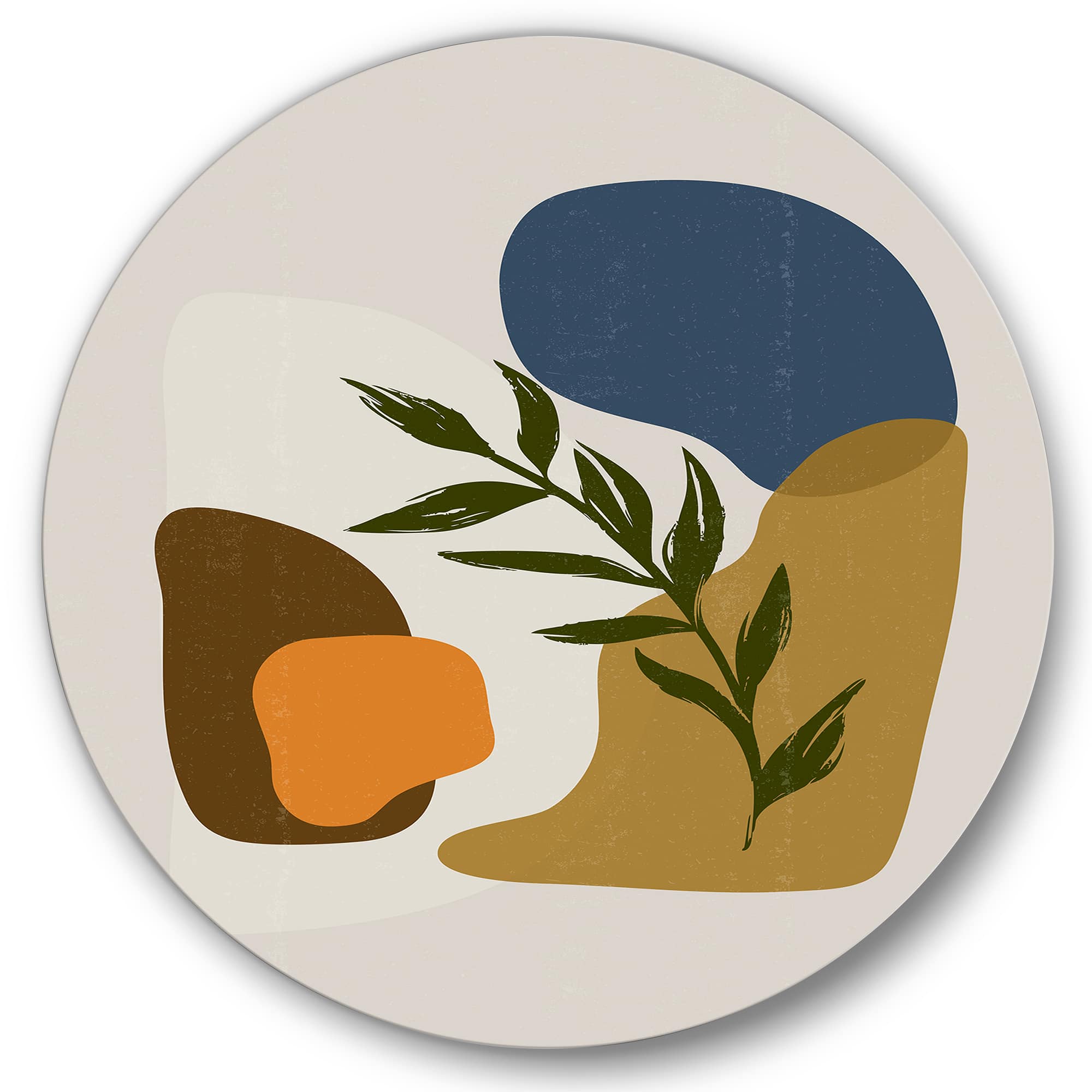 Designart - Botanical Minimalist Shapes With Green Leaf - Modern Metal Circle Wall Art