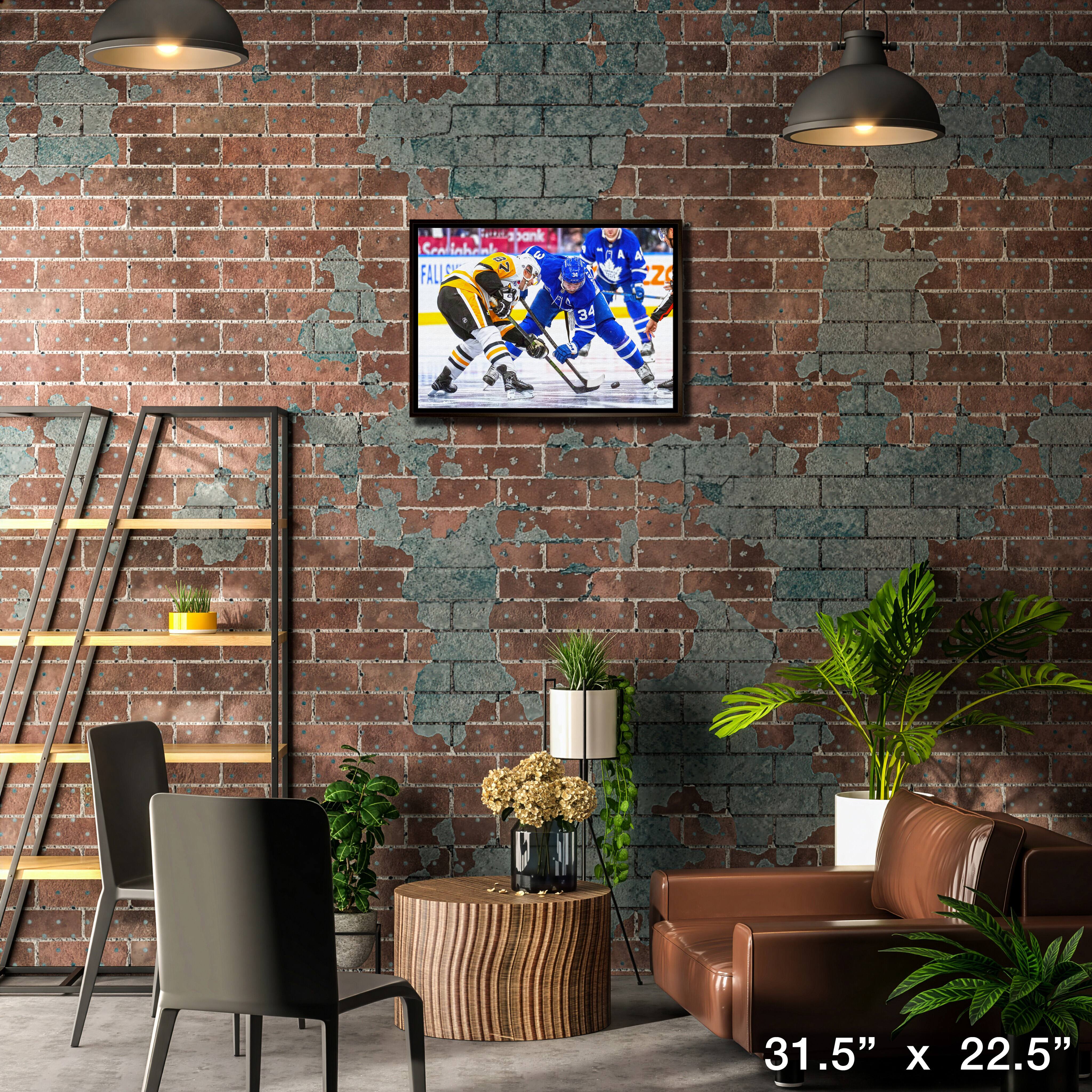 Auston Matthews 20" x 29" Unsigned Framed Canvas vs Crosby Toronto Maple Leafs and Pittsburgh Penguins 3