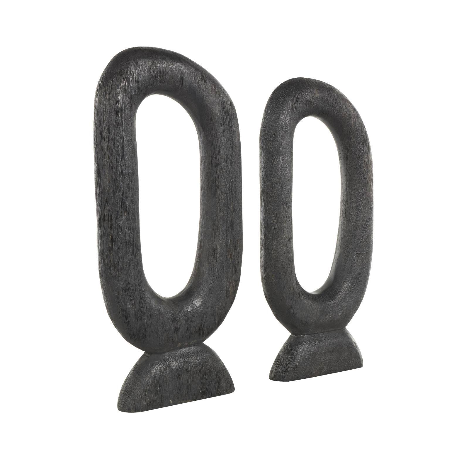 Black Mango Wood Abstract Oval Sculpture Set