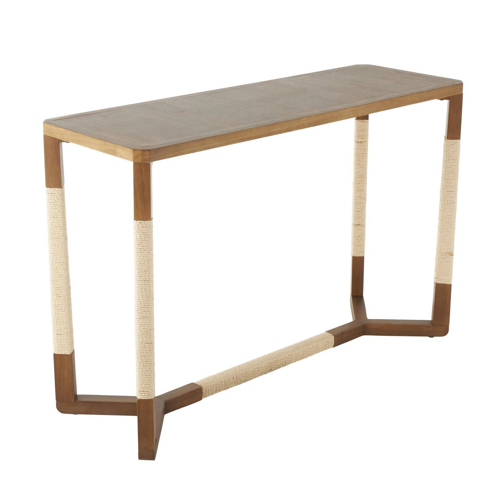 47.25" Brown Wooden Living Room Console Table with Rope Wrapped Frame