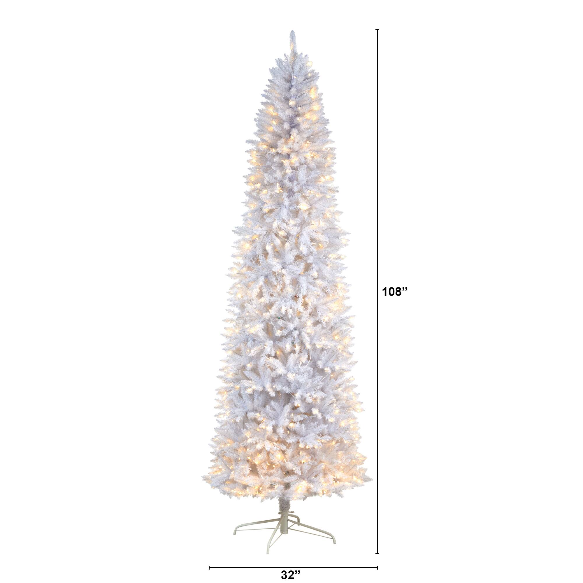 9ft. Pre-Lit Slim White Artificial Christmas Tree, Warm White LED Lights