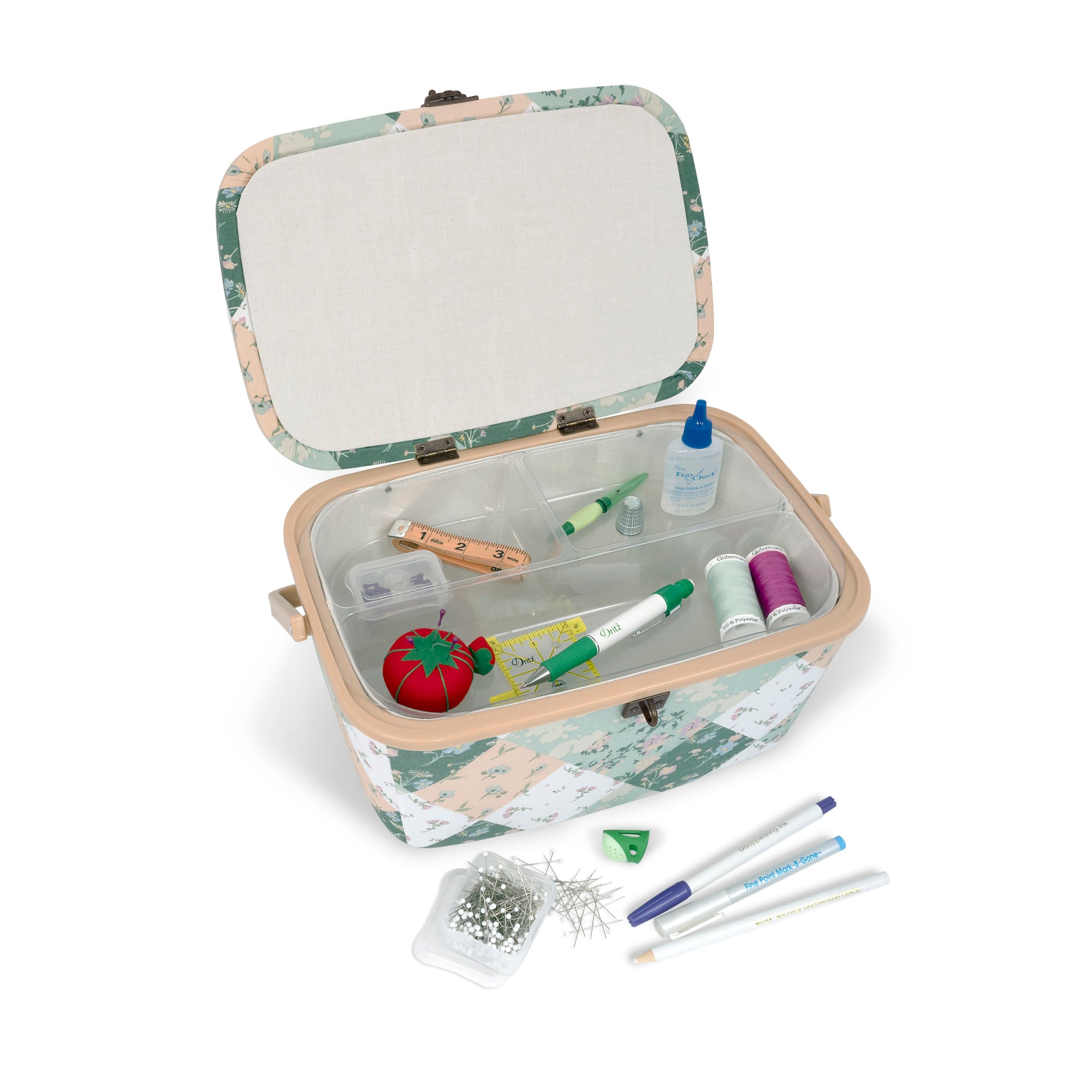 Green Patchwork Dritz Large Oval Sewing Basket