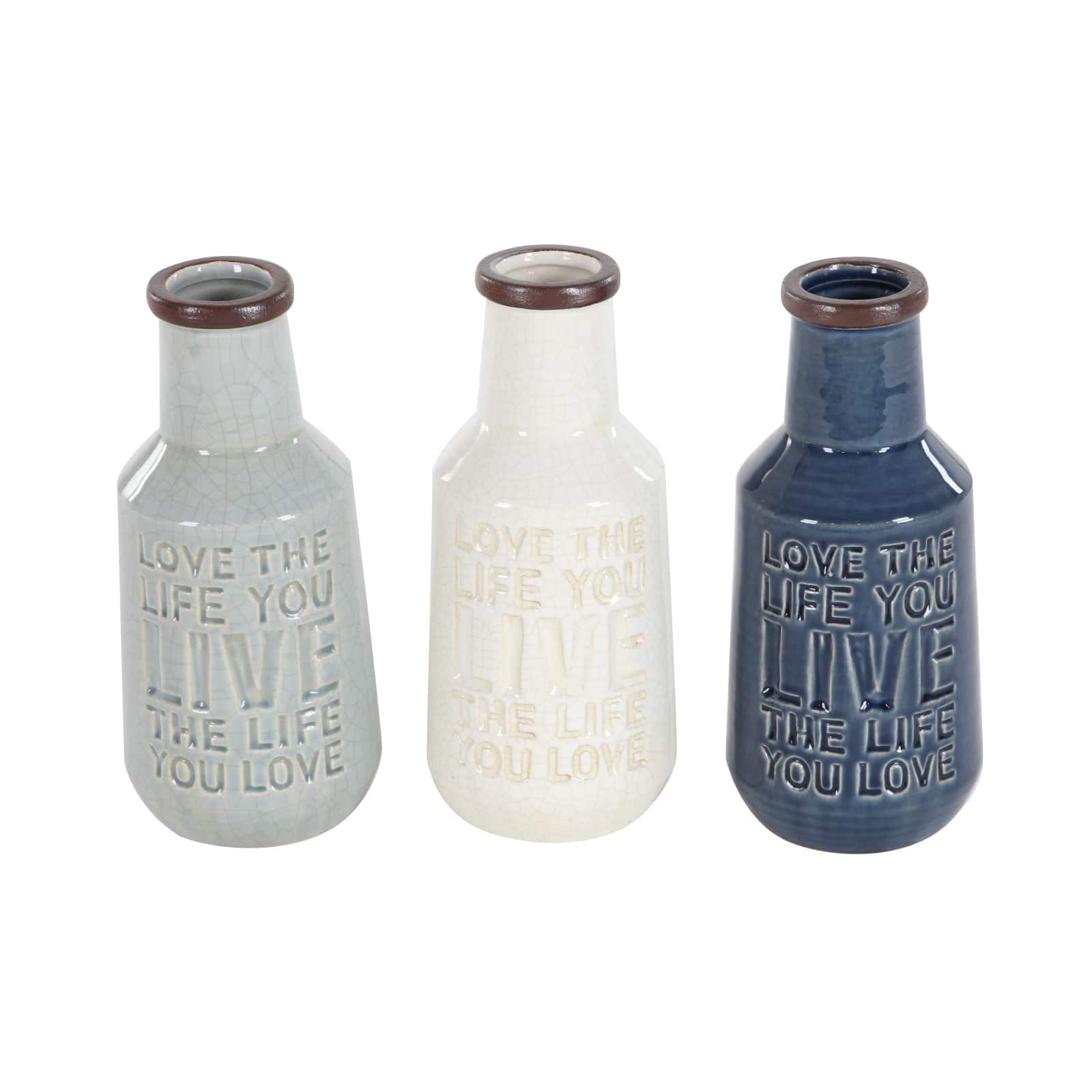 Set of 3 Multi Colored Porcelain Farmhouse Vase, 5" x 11"