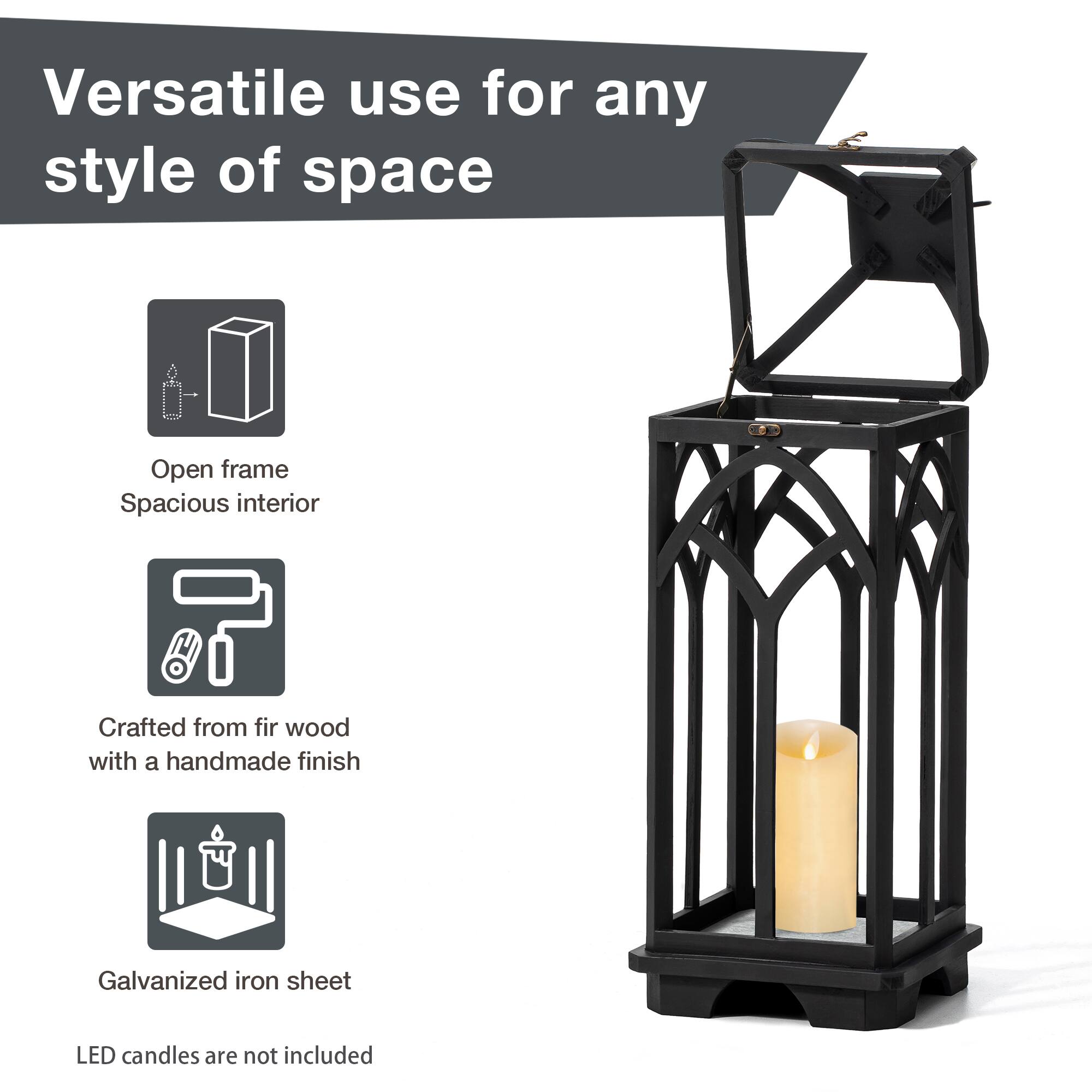 Glitzhome® Black Farmhouse Church Window Wood & Metal Lanterns Set