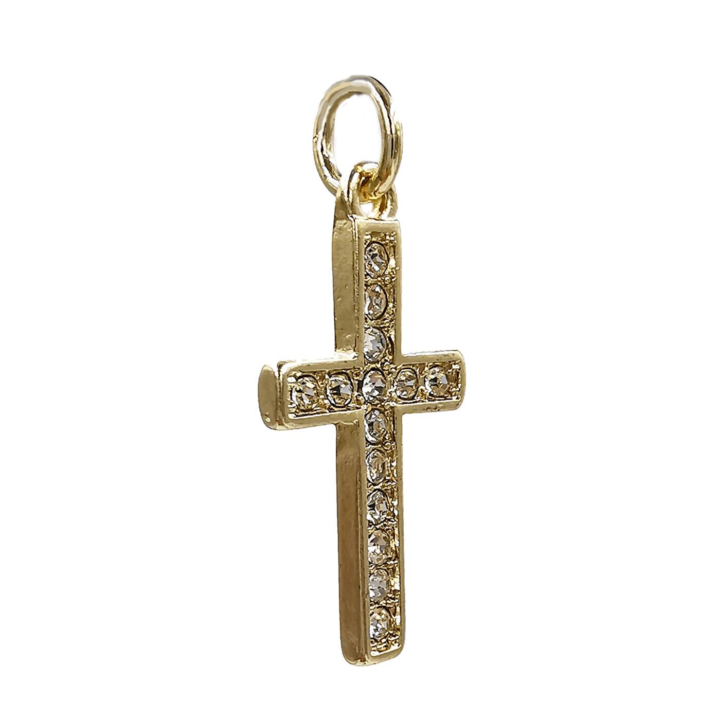 12 Pack: Charmalong™ 14K Gold-Plated Pavé Cross Charm by Bead Landing™