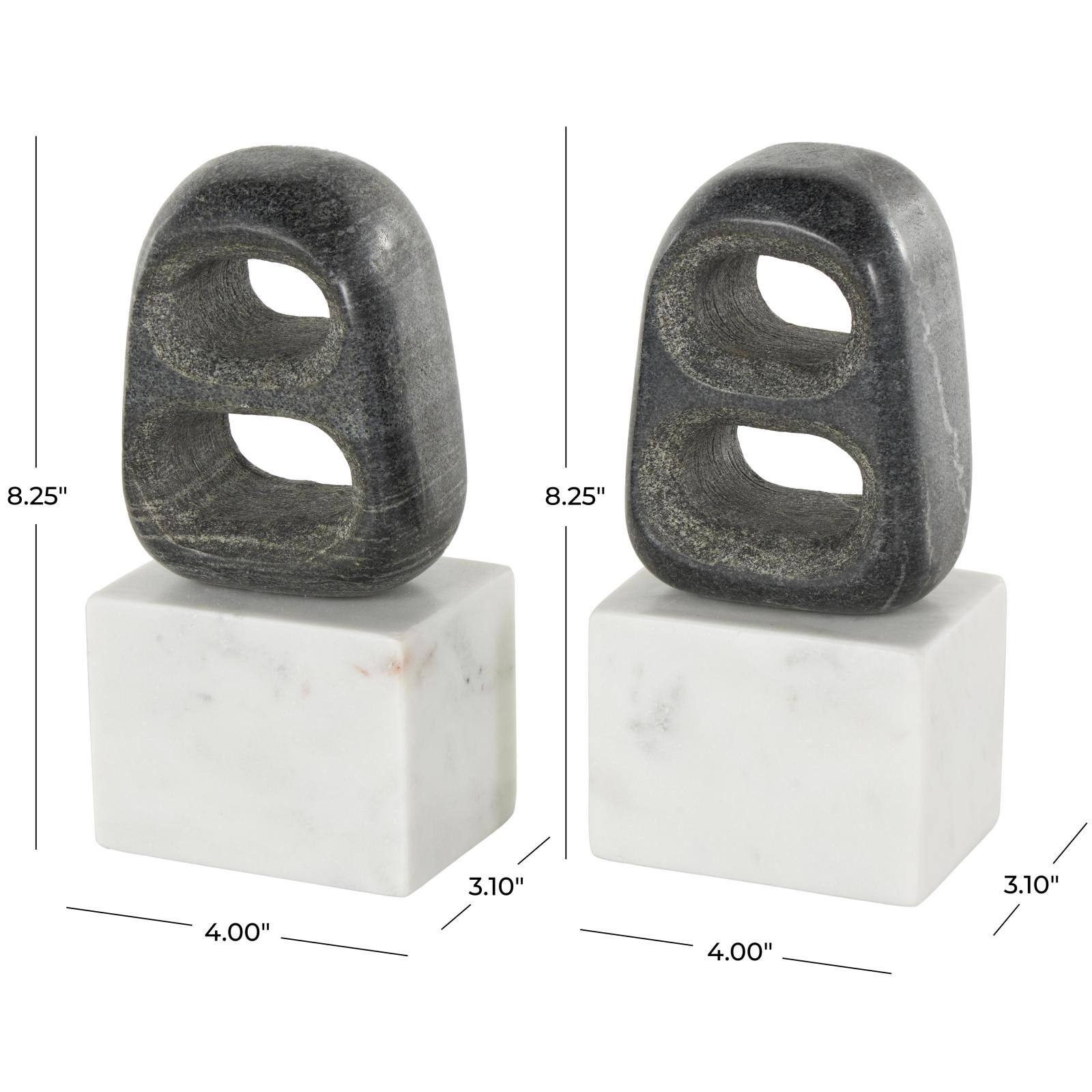 8.25" White & Black Marble Geometric Cutout Oval Bookend Set with Block Base