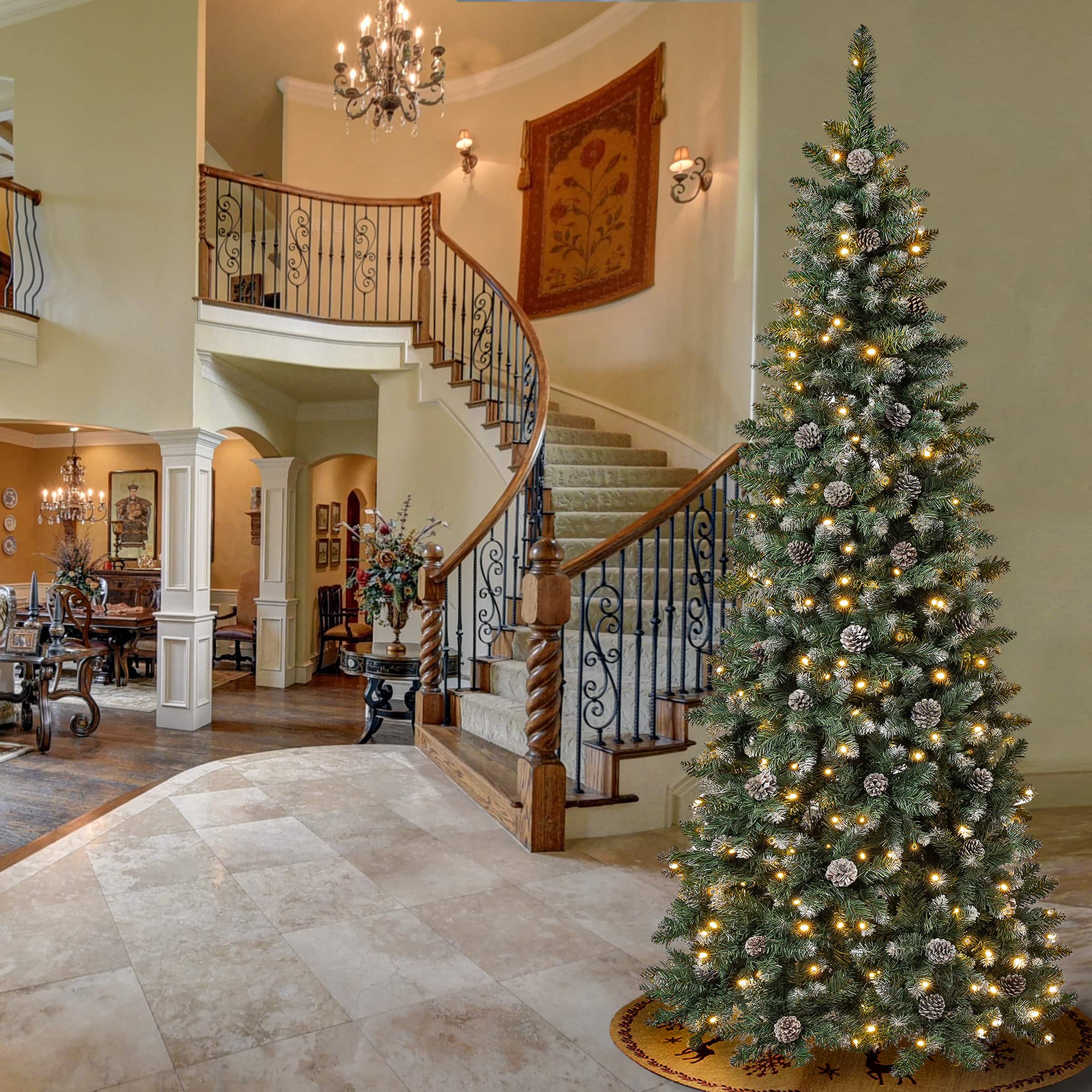 7.5 ft. Pre-Lit Feel Real® Flocked Oakley Hills Artificial Christmas Tree, Warm White LED Lights