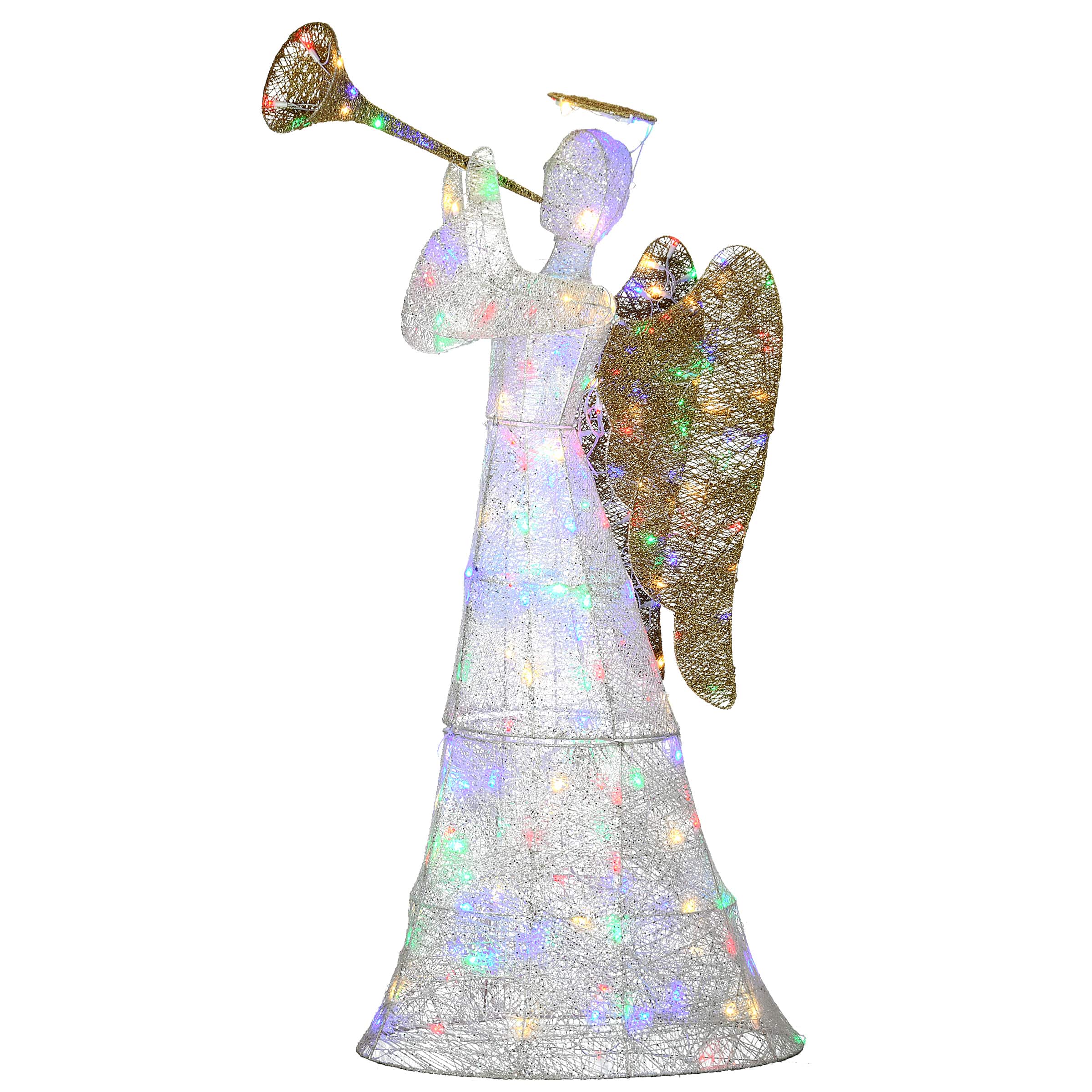 60'' Trumpeting White Angel with Multicolor LED Lights Decoration