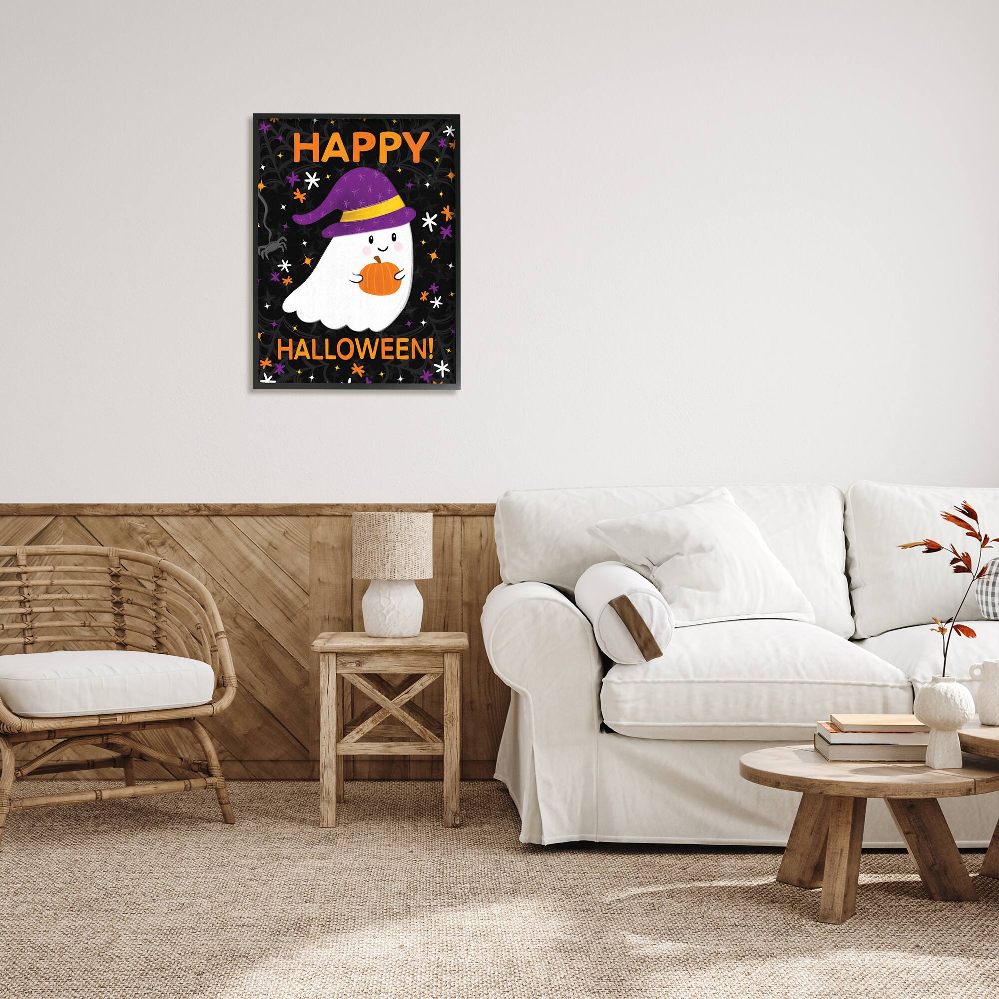 Stupell Industries Happy Halloween Happy Ghost Framed Giclee Art