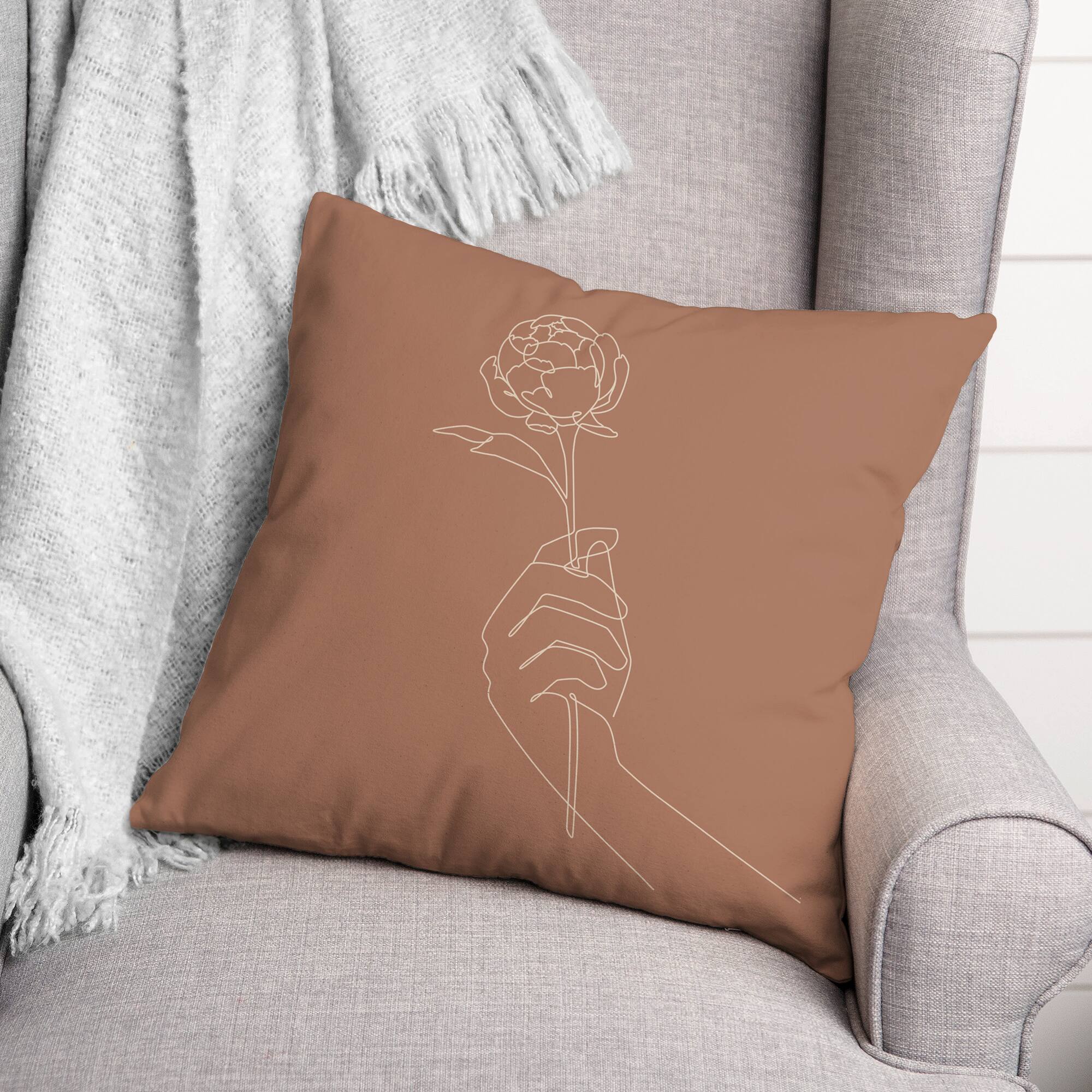 Floral Line Drawing Throw Pillow