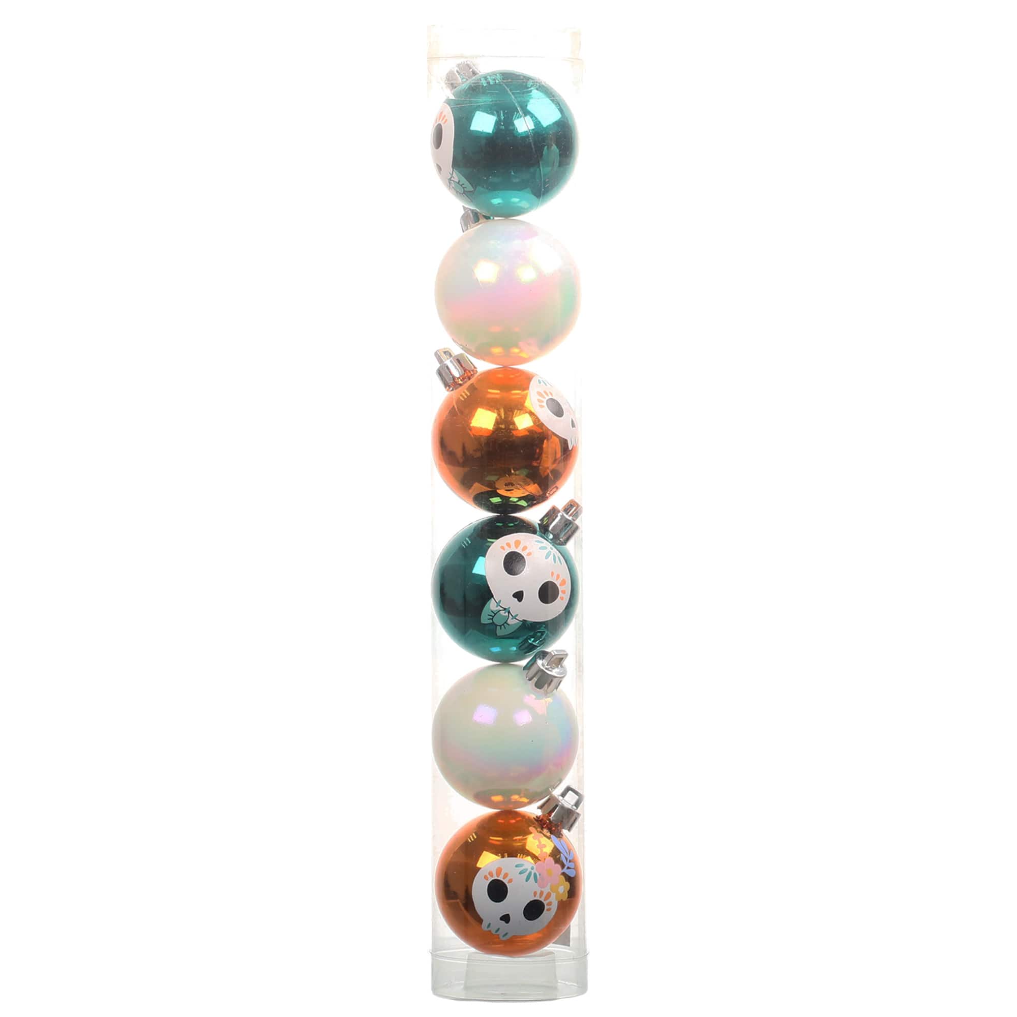 6 Pack 45mm Skull Iridescent & Shiny Halloween Ball Ornaments by Ashland®