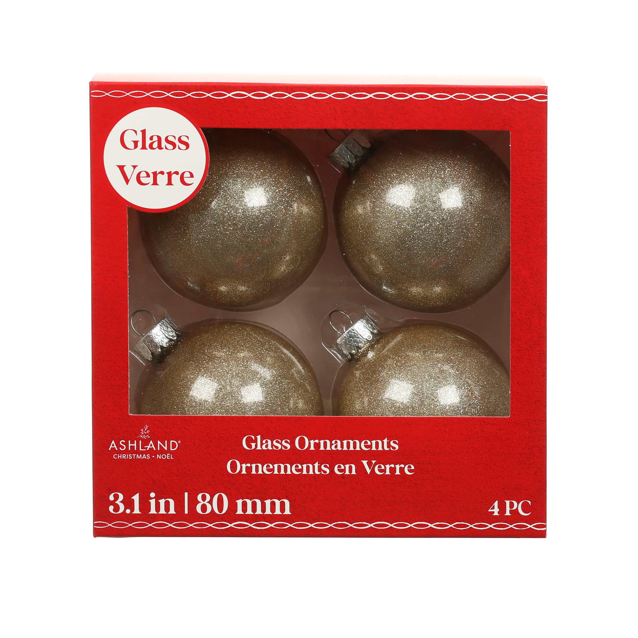 4 Pack 3.1&#x22; Glitter Glass Ball Ornaments by Ashland&#xAE;