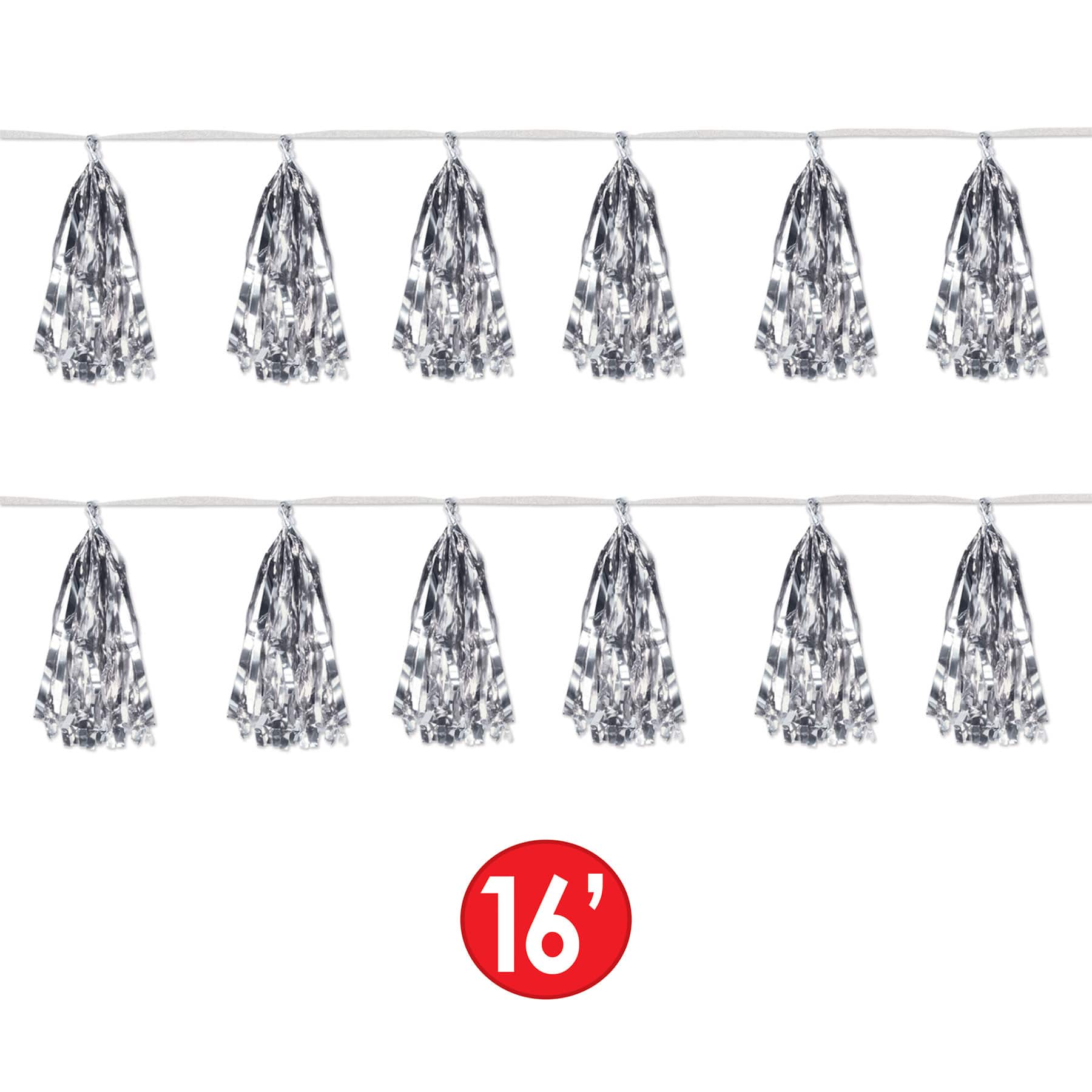 Beistle 9.75" x 8ft. Silver Metallic Tassel Garlands, 2ct.