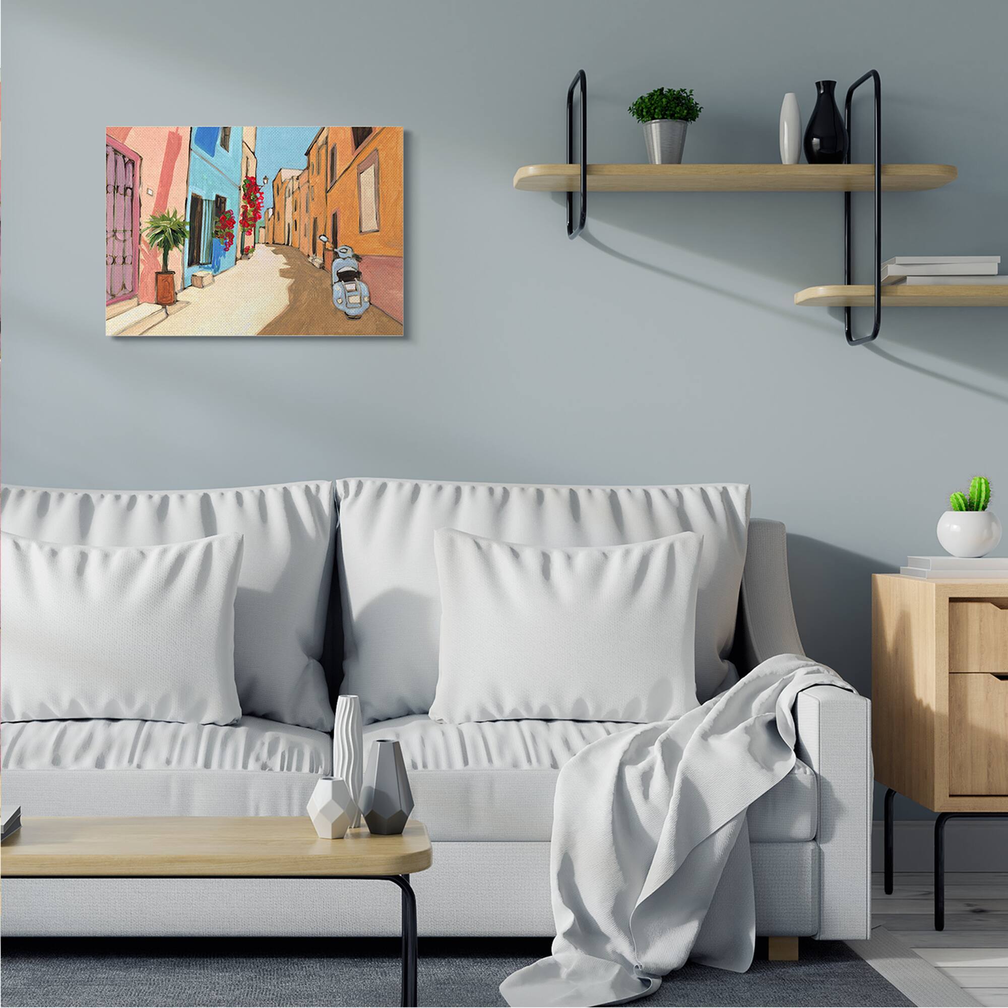 Stupell Industries European Roadside with Blue Street Vespa Wall Art
