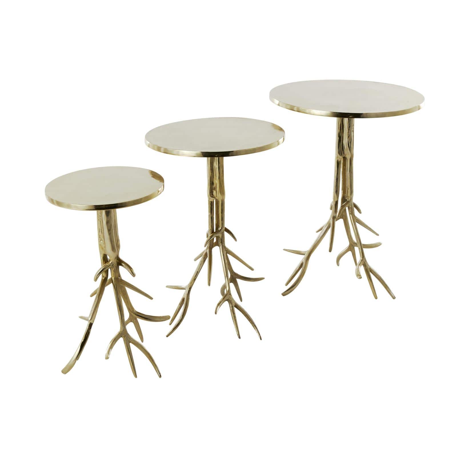 Gold & Aluminum Metal Tree Accent Table with Branch Inspired Bases, 3ct.