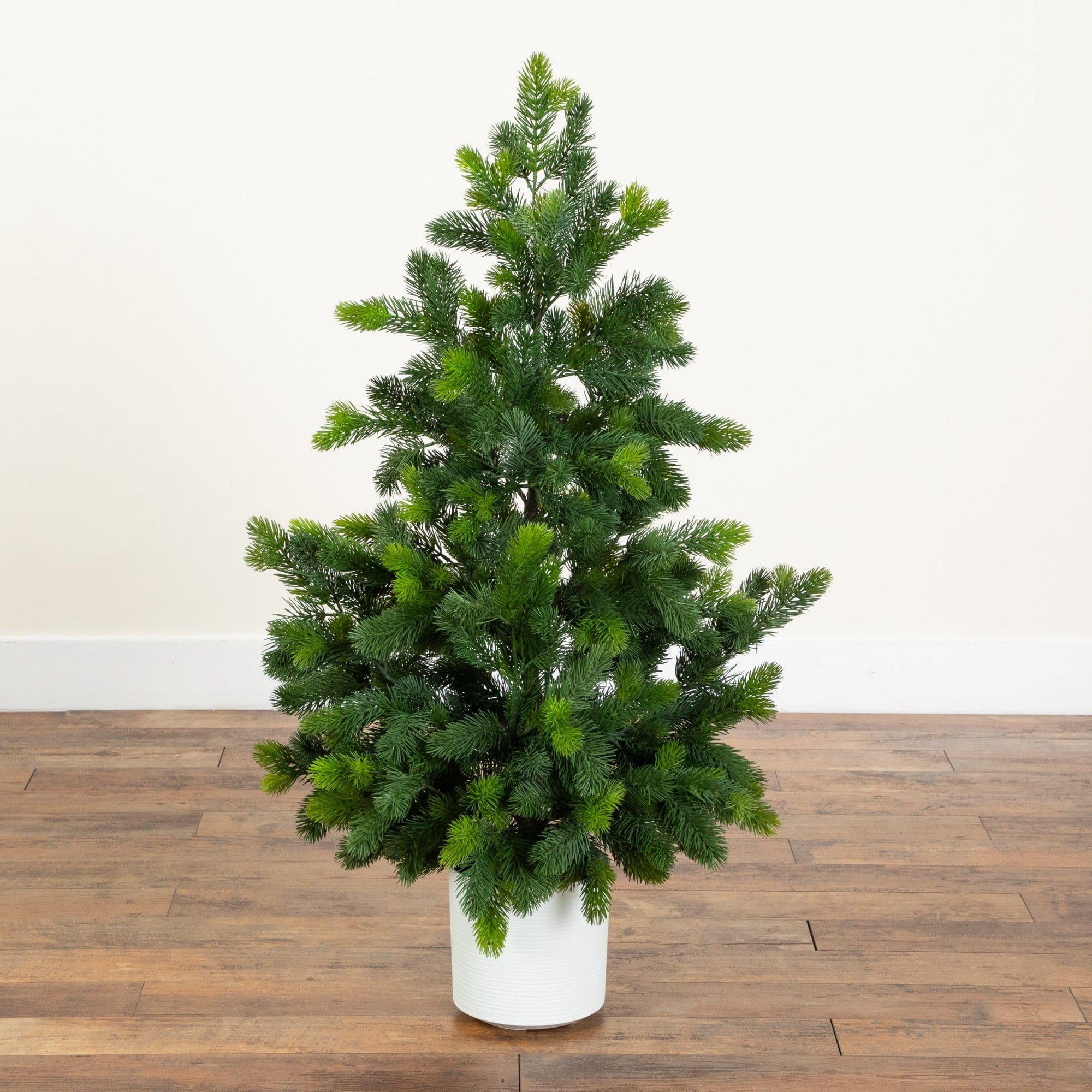 Nearly Natural 4ft. Artificial Real Touch Christmas Spruce Pine in White Decorative Planter