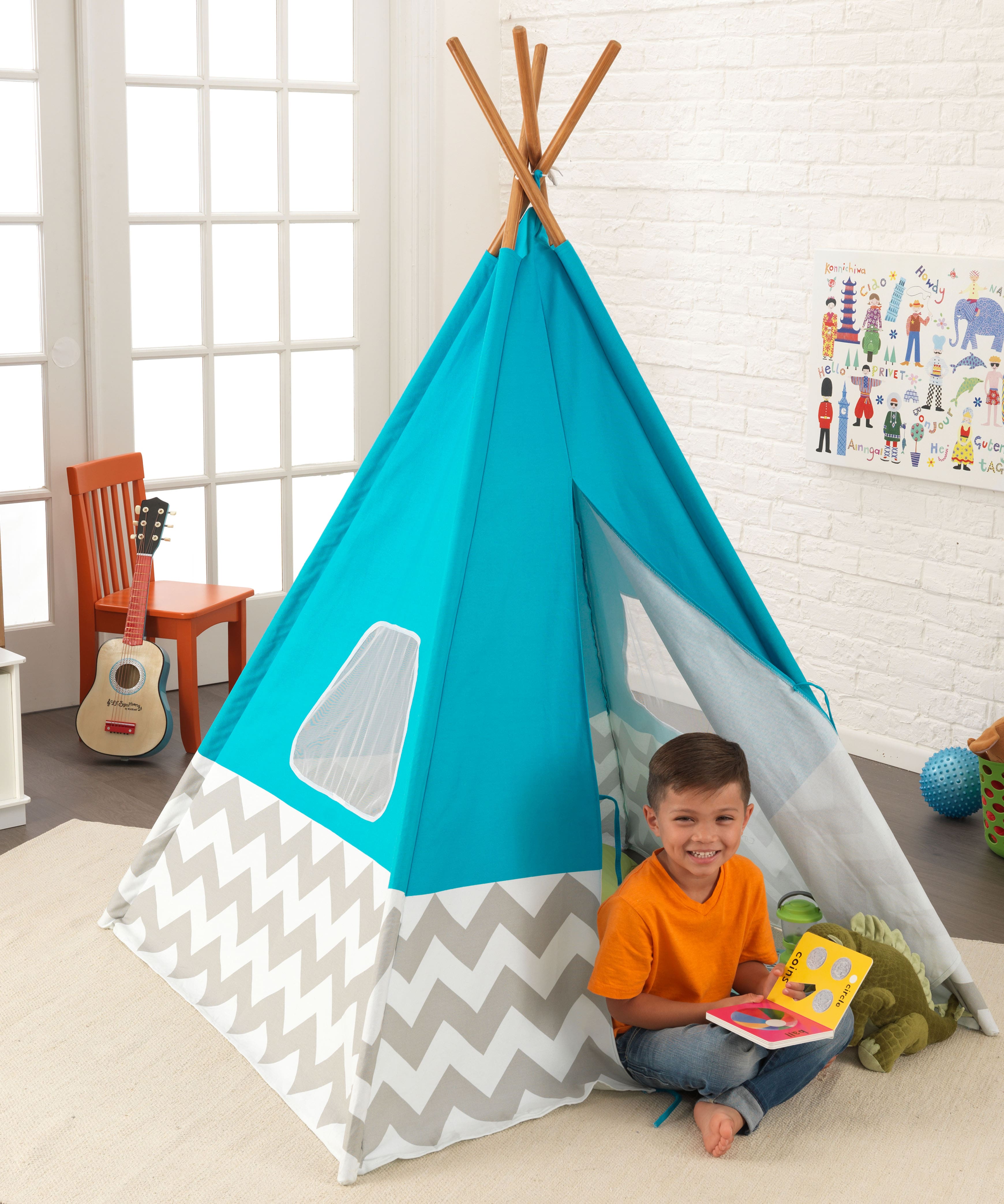 KidKraft Play Teepee, Turquoise & Gray Chevron