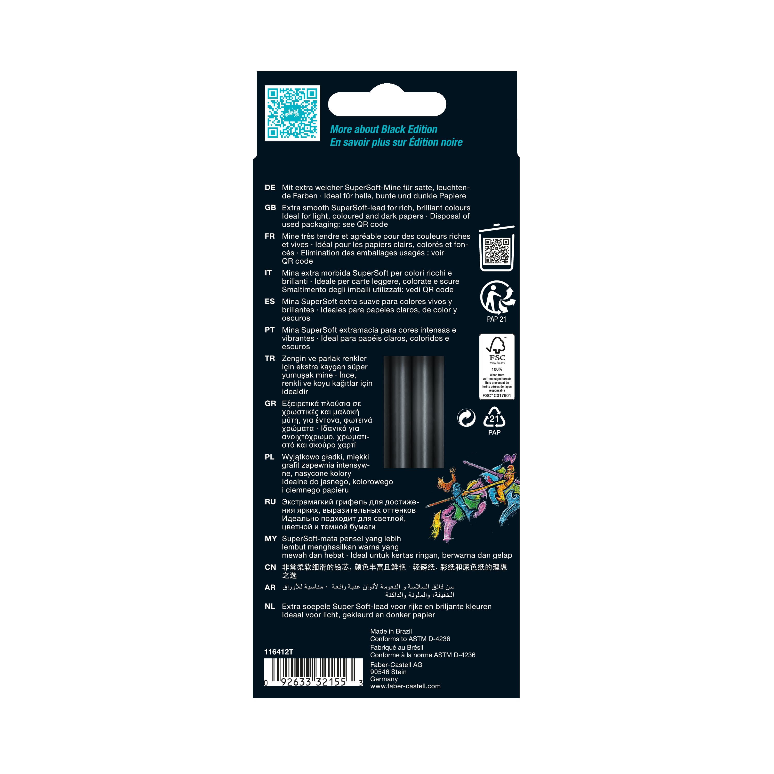 Faber-Castell® 12 Colour Black Edition Coloured Pencils