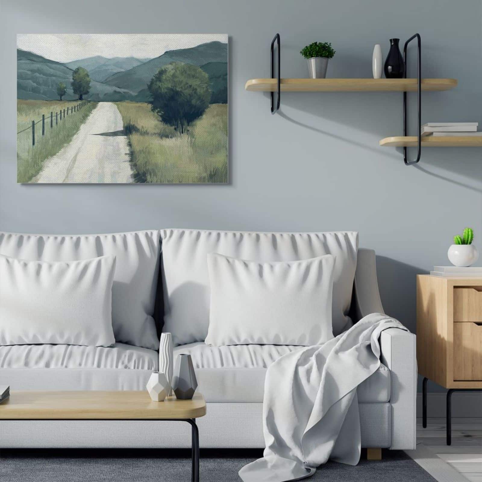 Stupell Industries Green & Blue Farmland Fields Landscape Painting Design Canvas Wall Art