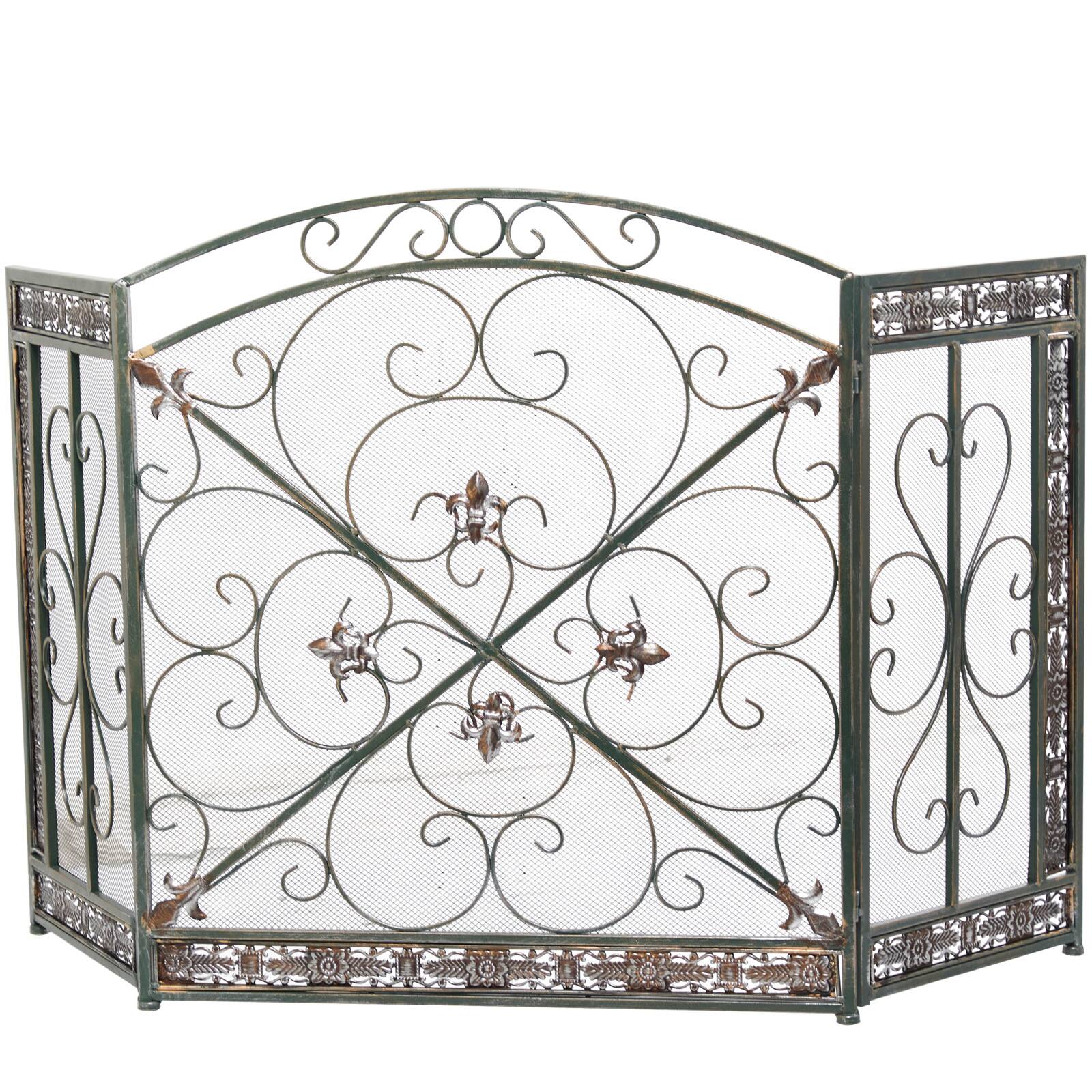 52" Green Metal Fireplace Screen