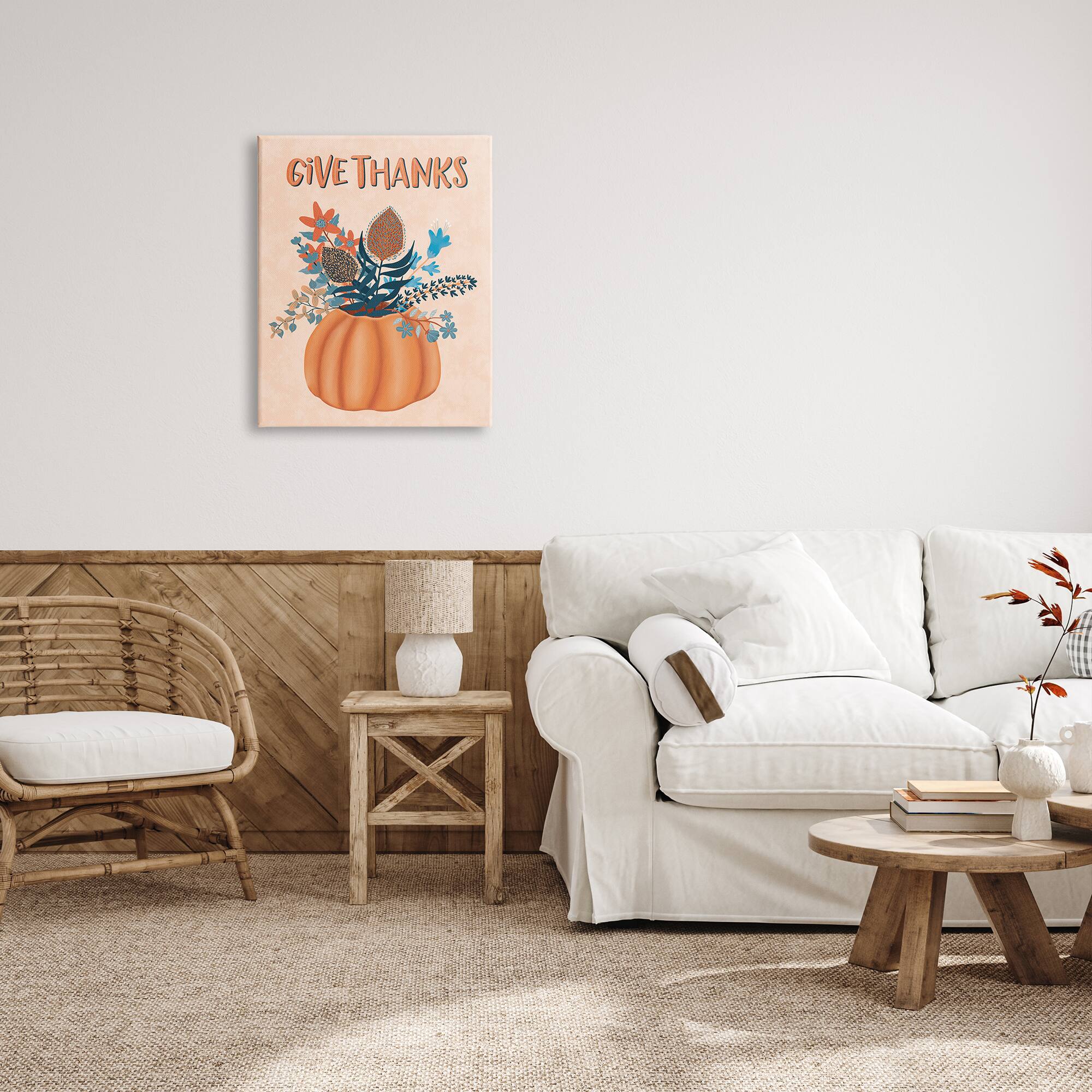 Stupell Industries Give Thanks Fall Botanical Blooms Canvas Wall Art