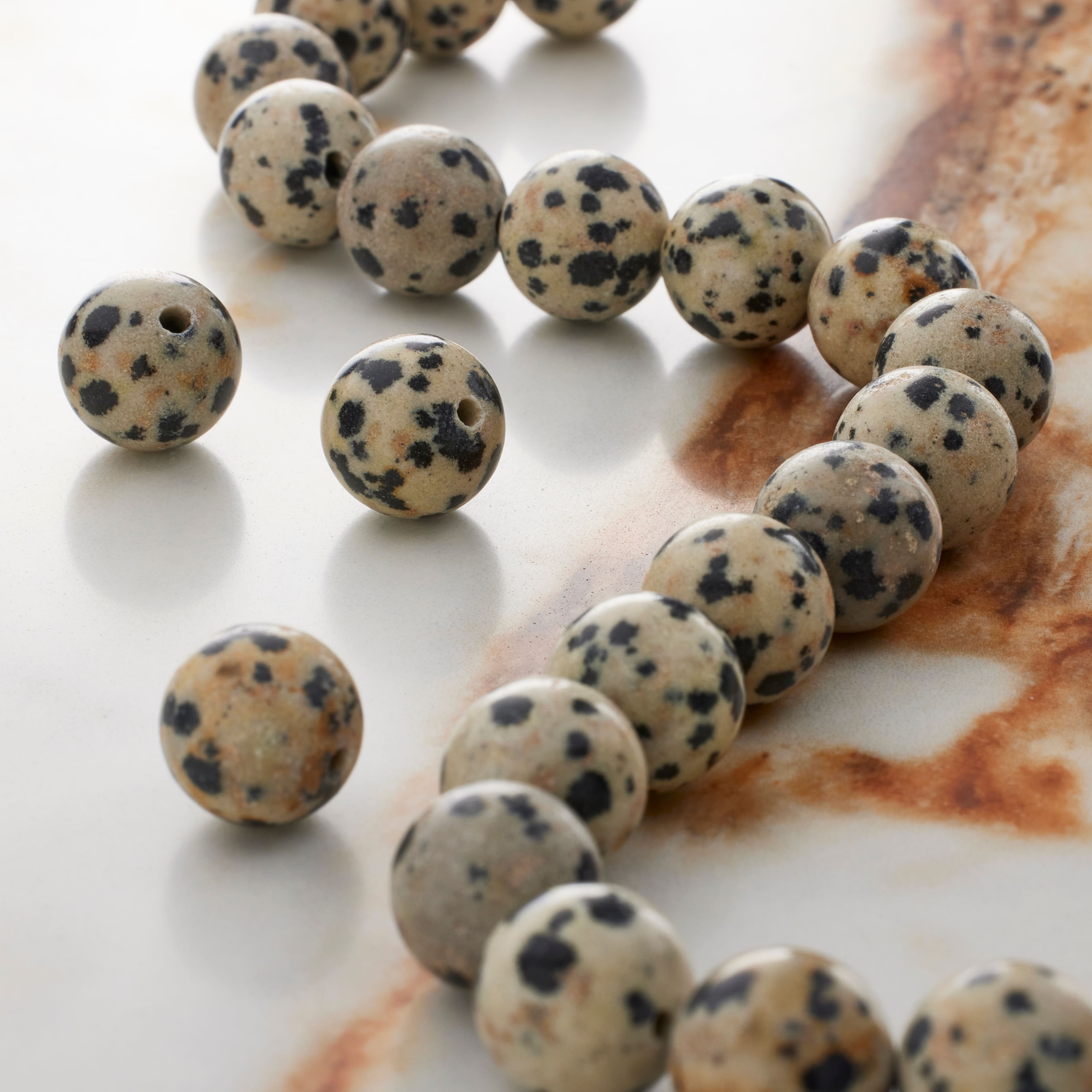 12 Pack: Black & White Dalmatian Jasper Round Beads by Bead Landing