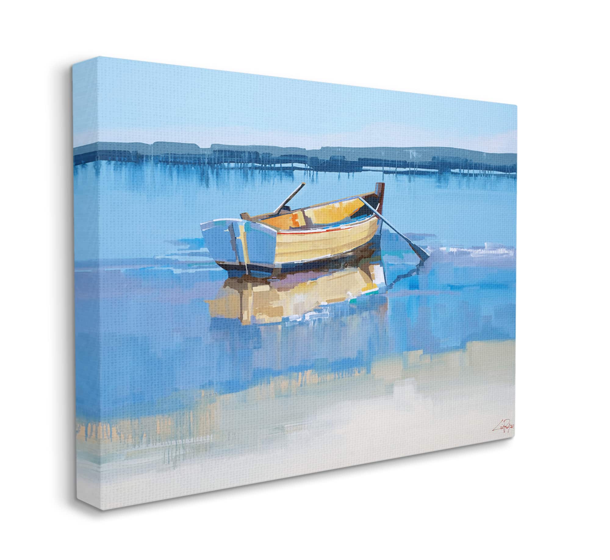 Stupell Industries Row Boat on Blue Coastal Shore Beach Landscape Canvas Wall Art