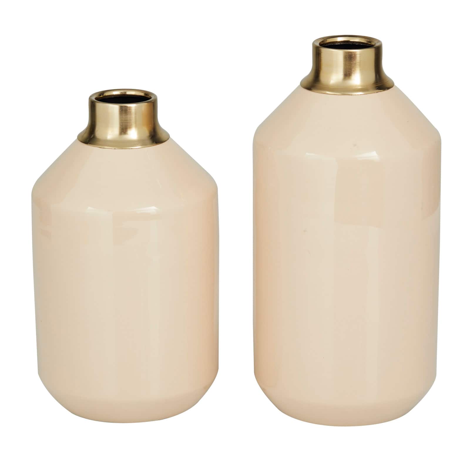 Set of 2" Cream Metal Modern Vase, 10" x 5" x 5"