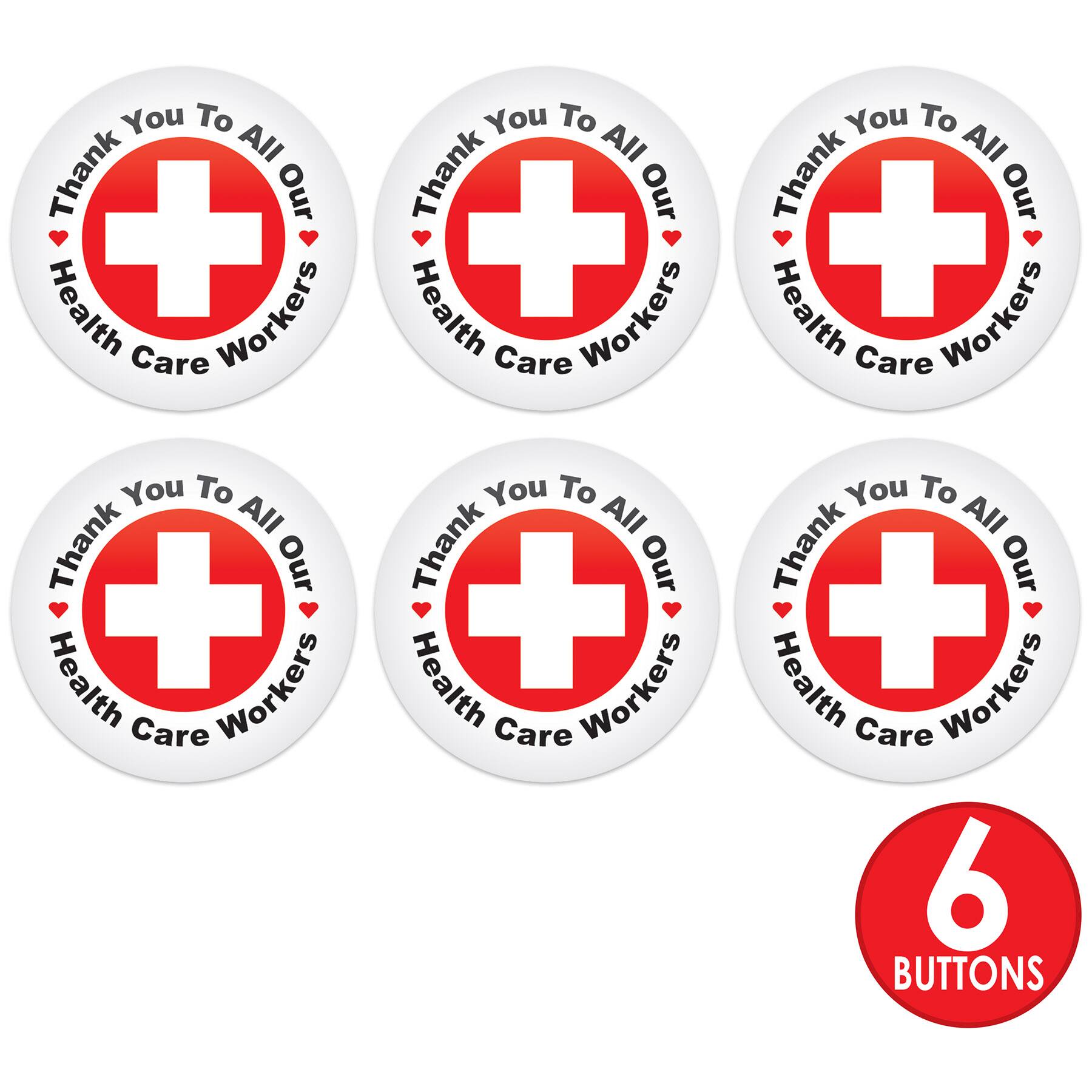 Beistle 2" Red Cross with Thank You To All Our Health Care Workers Buttons, 6ct.