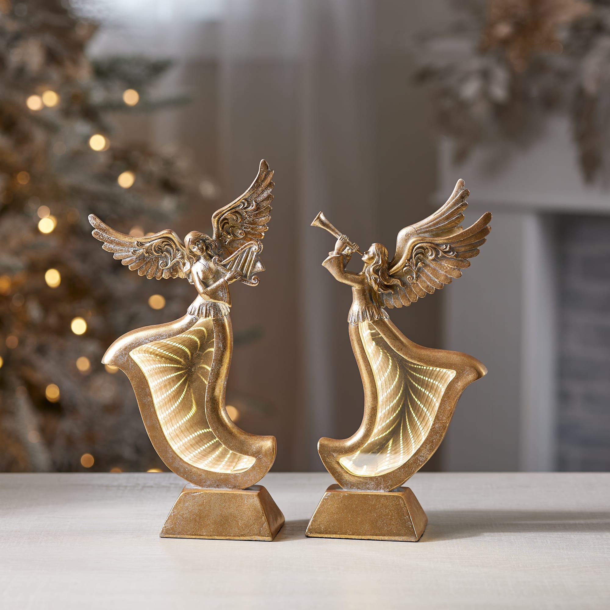 Melrose Gold Angel Figurines with EkkoLight Dress Set