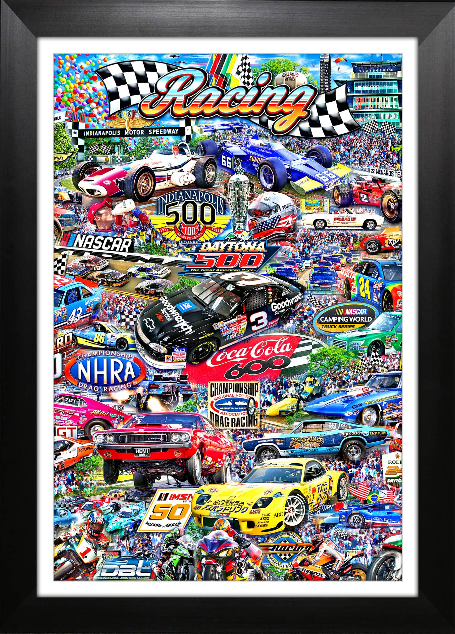 Auto Racing Collage Framed Michael Fishel Print 27.5" x 35.5"