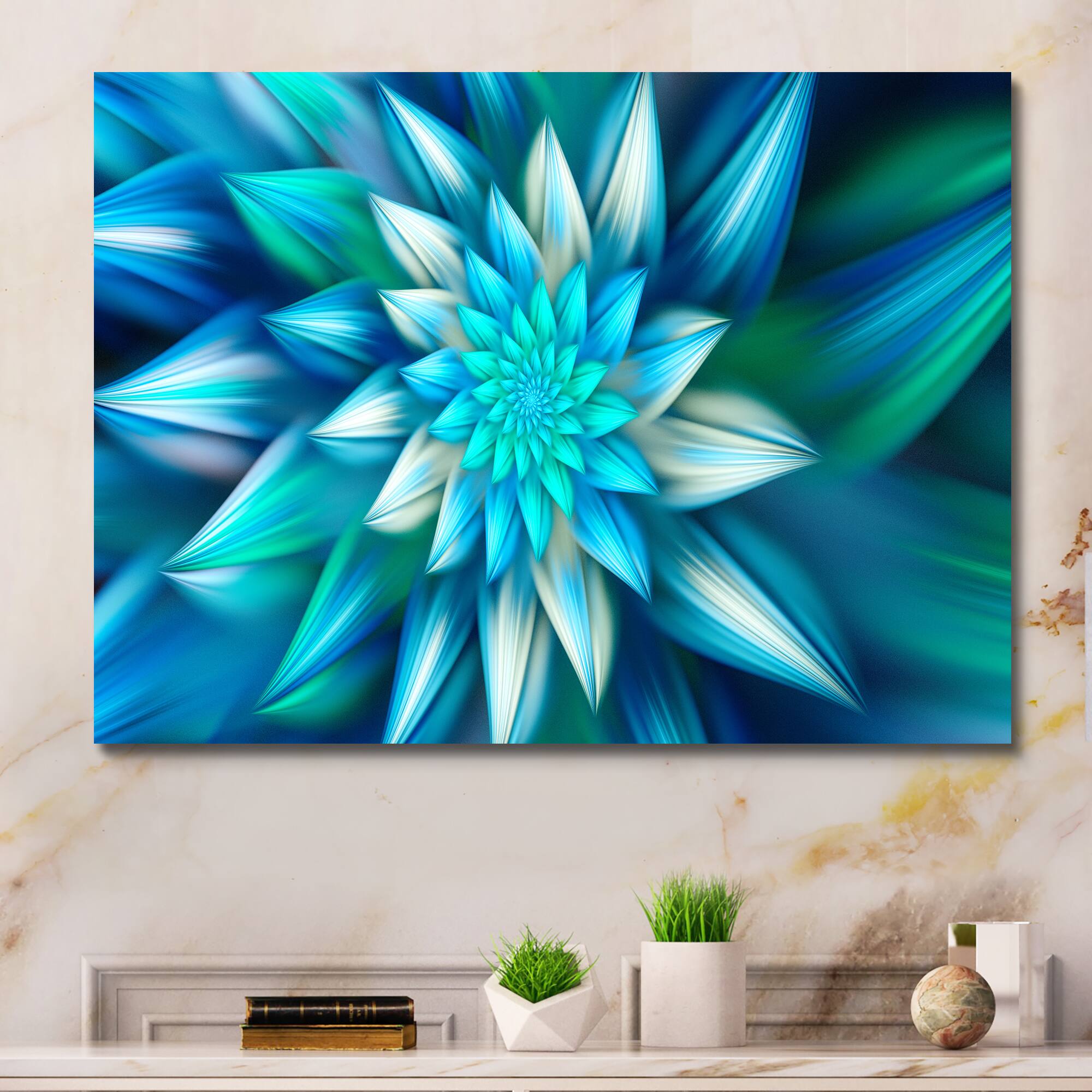Designart - Huge Blue Fractal Flower - Floral Canvas Art Print
