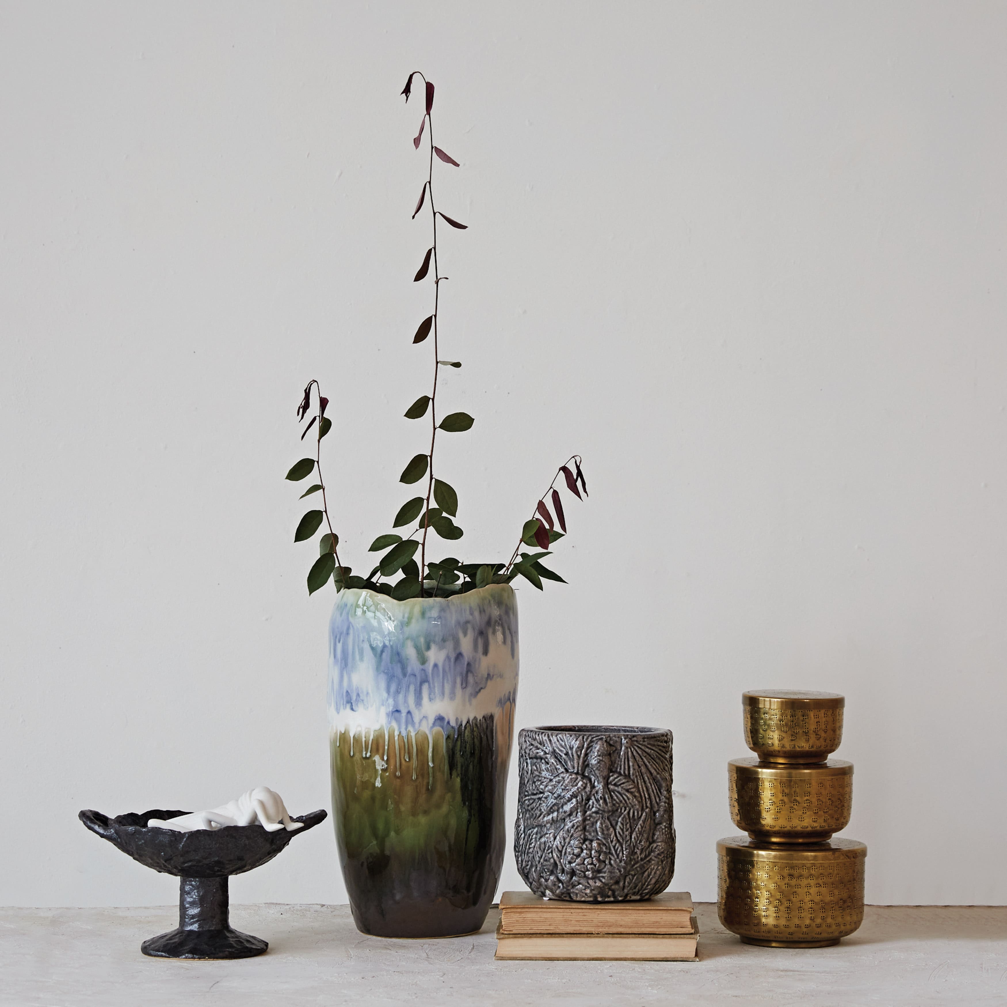 Hello Honey® Antique Brass Hammered Debossed Aluminum Containers