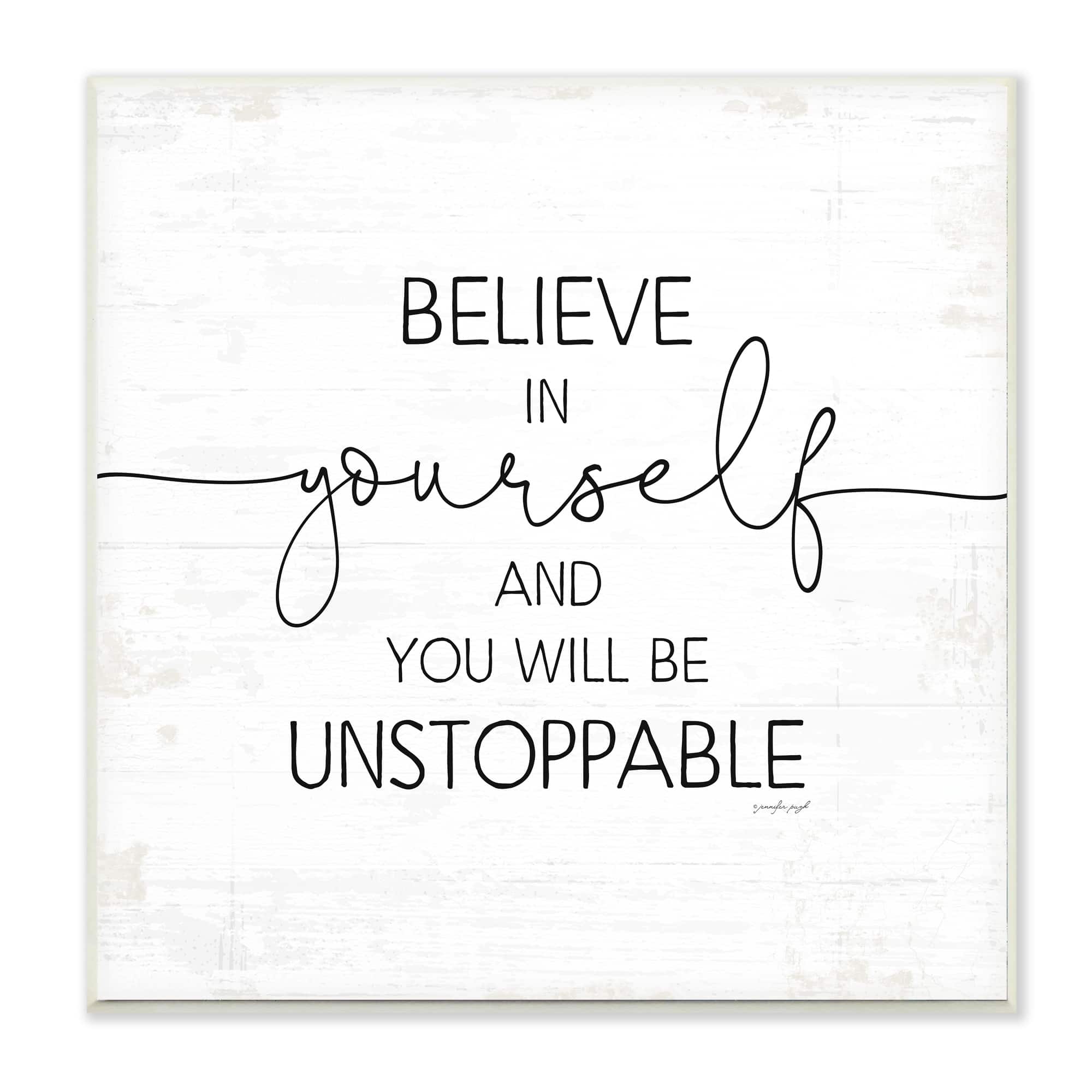 Stupell Industries Believe In Yourself Inspirational Sentiments Distressed Charm Wood Wall Plaque