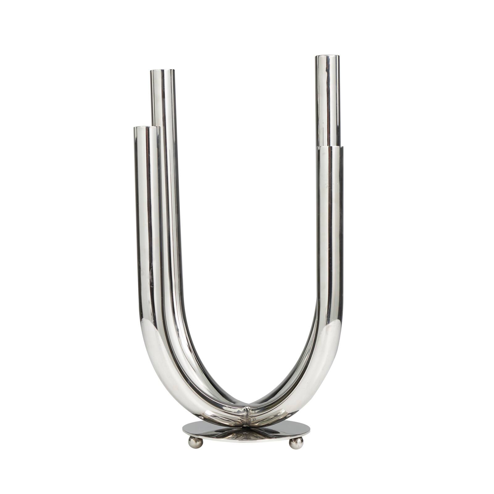 15" Silver Stainless Steel Abstract U-Shaped Candelabra