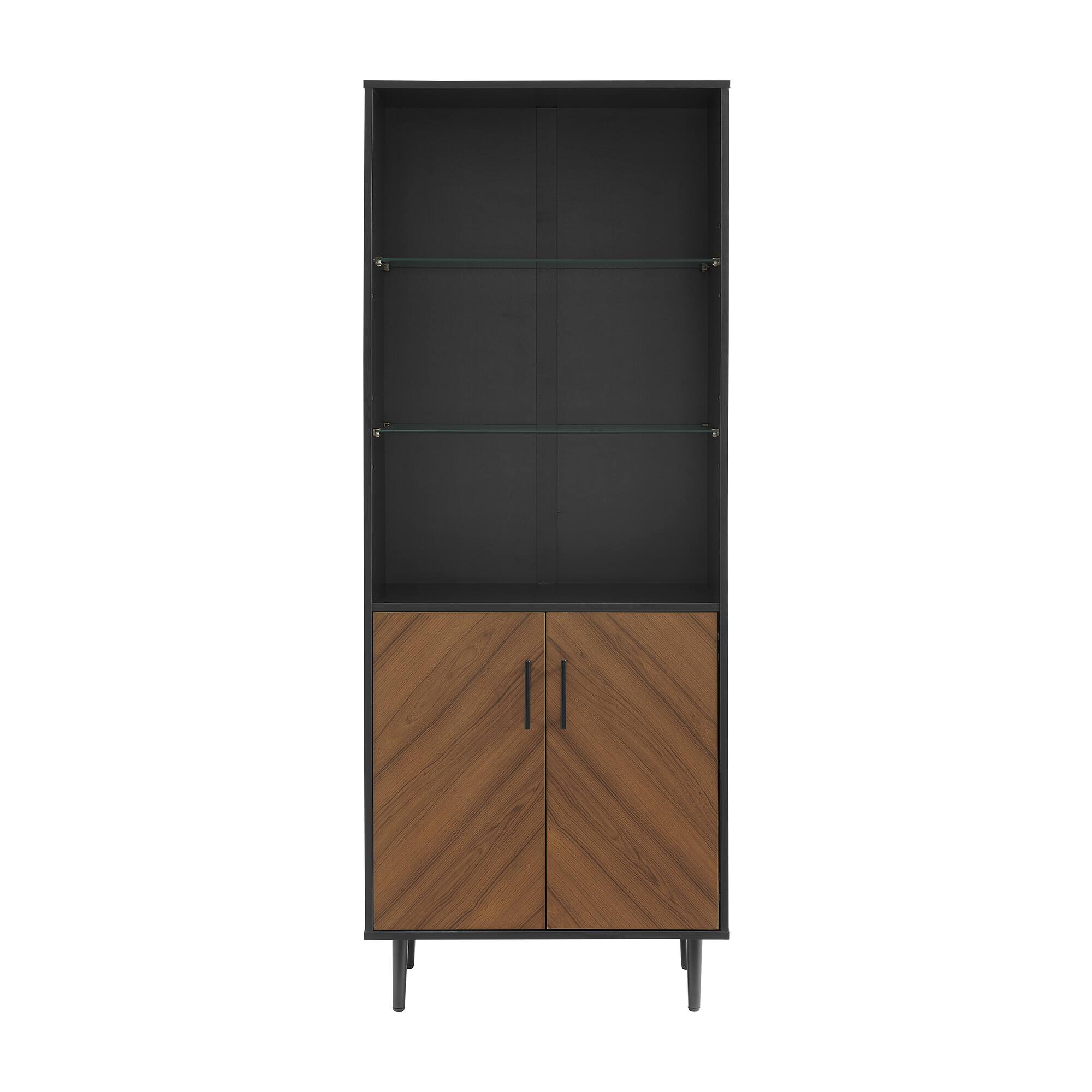 Walker Edison 68" Solid Black Hutch with Bookmatch Doors