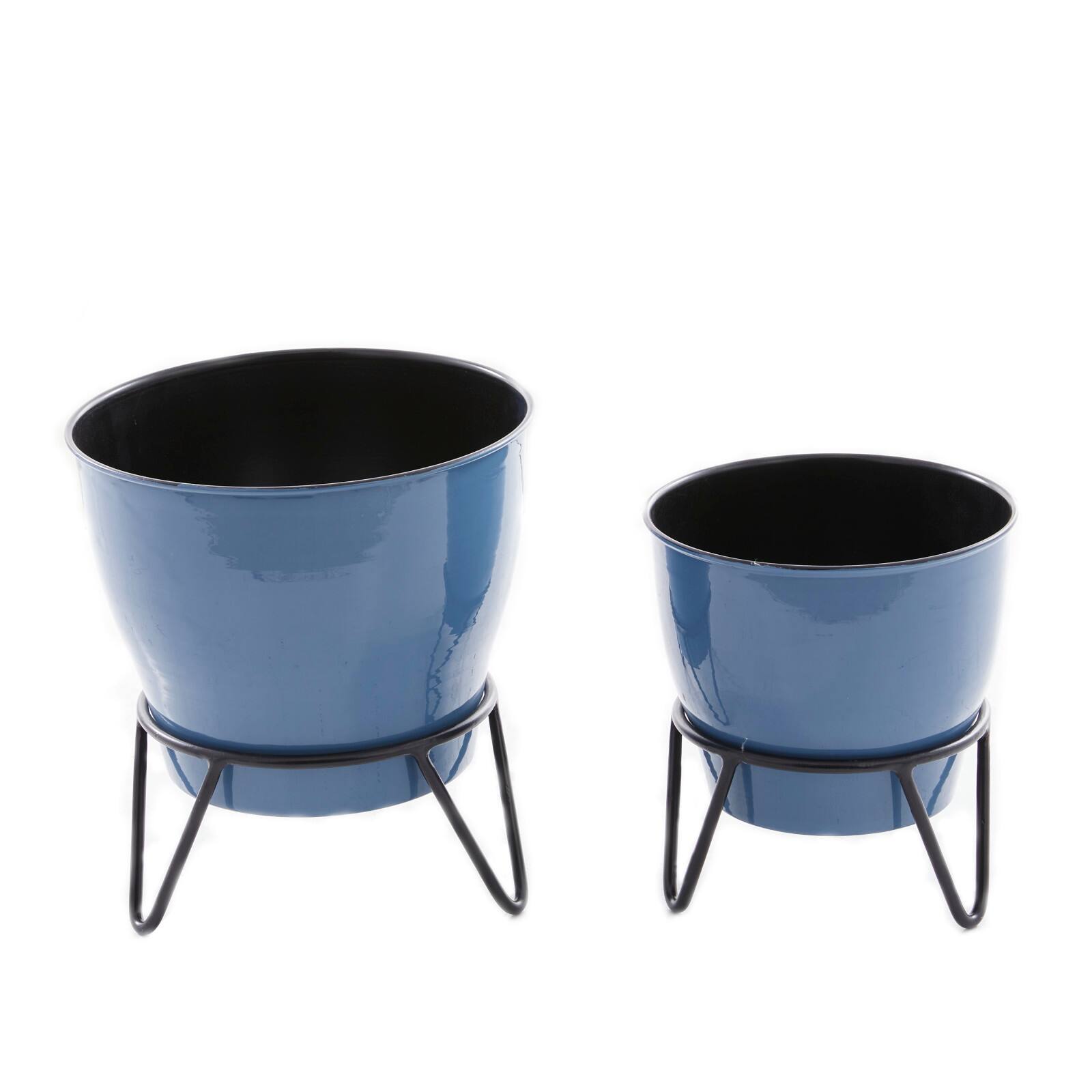 Set of 2 Blue Iron Modern Planter, 11" x 10" x 10"