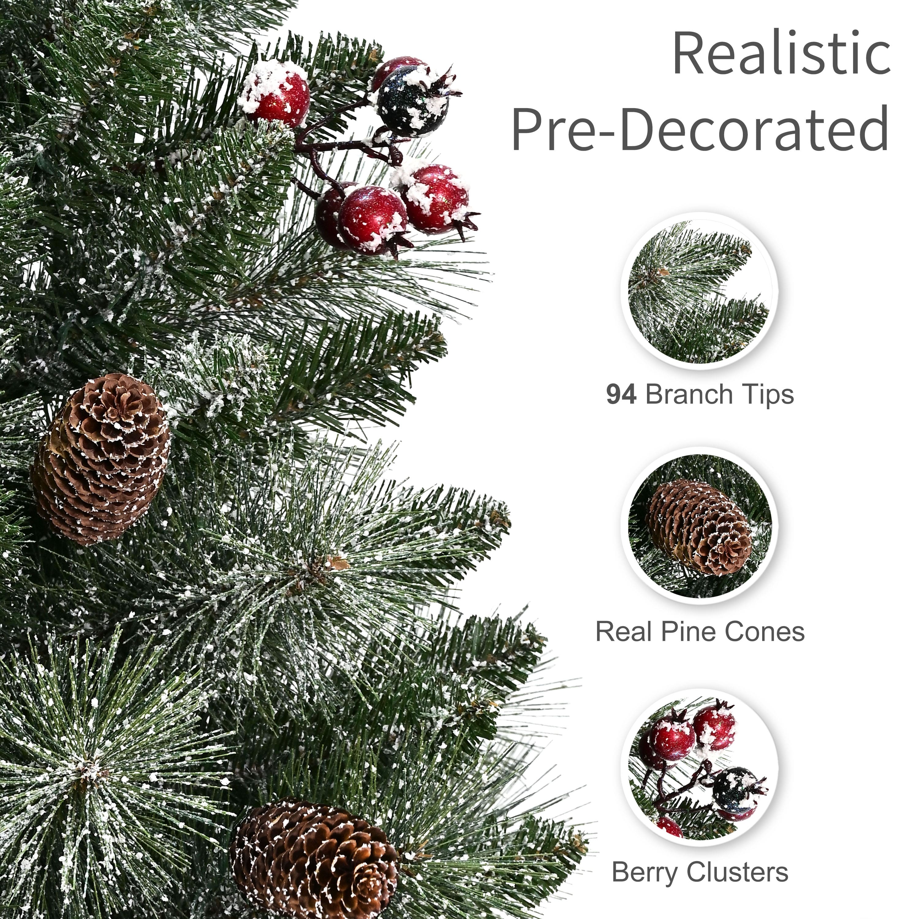 Puleo 3ft. Pre-Lit Snowy Pine, Pinecones & Berries Artificial Christmas Tree in Baskets, Warm White LED Lights