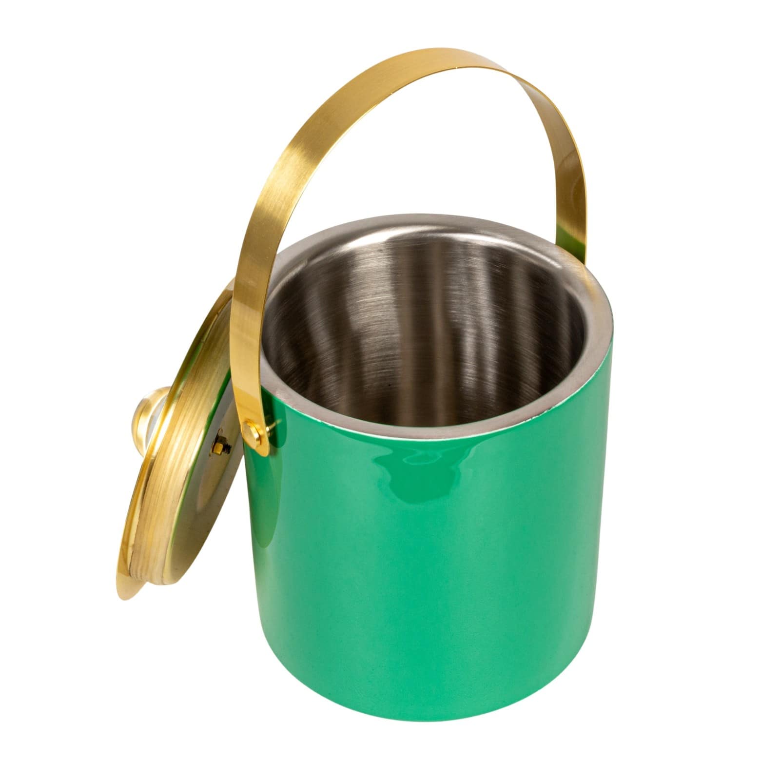 Hello Honey 1.5-Quart Enameled Stainless Steel Ice Bucket with Lid and Glass Knob, Gold Finish and Turquoise Color