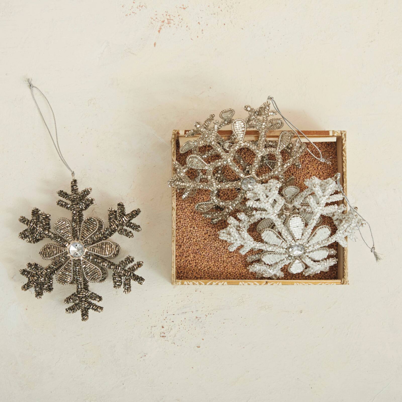 Hello Honey® 5.5" Beaded Snowflake Metal & Glass Ornament