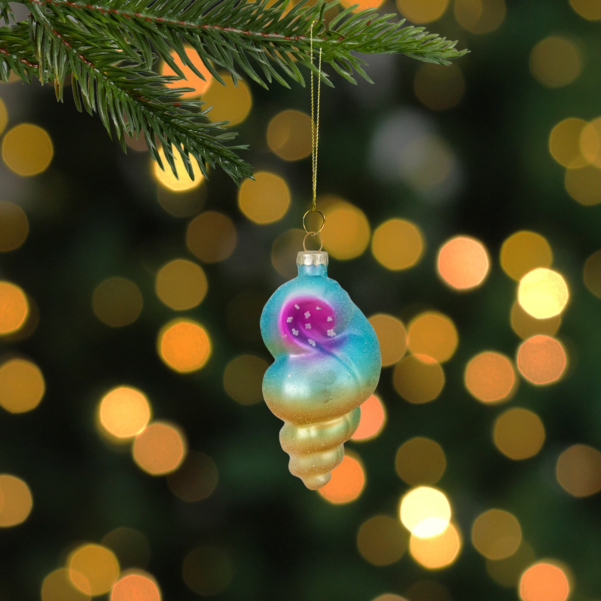 Blue & Pink Glass Seashell Ornament