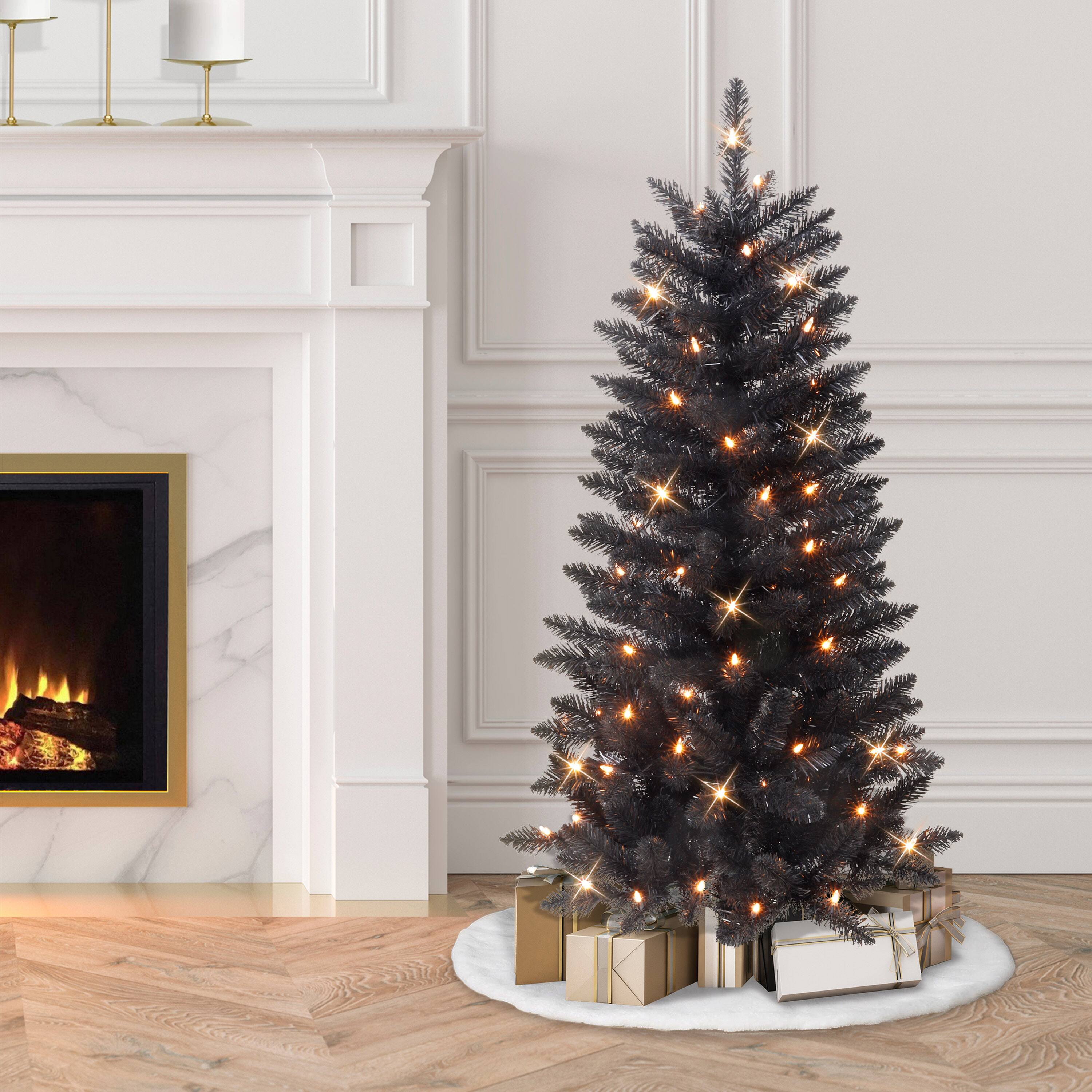 4ft. Pre-Lit Black Carson Pine Artificial Christmas Tree, Clear Lights