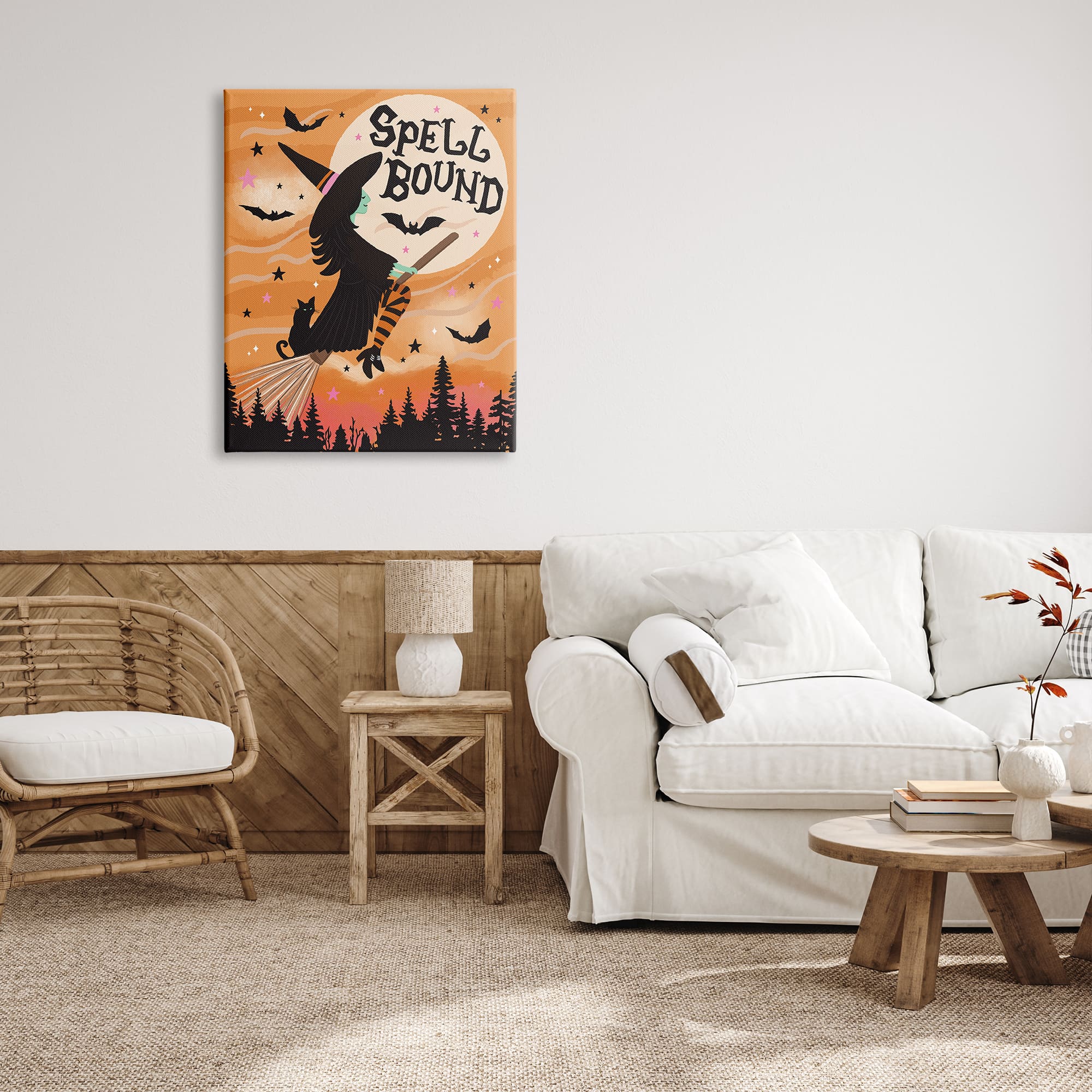 Stupell Industries Spell Bound Witch Flying Moonlit Sky Canvas Wall Art
