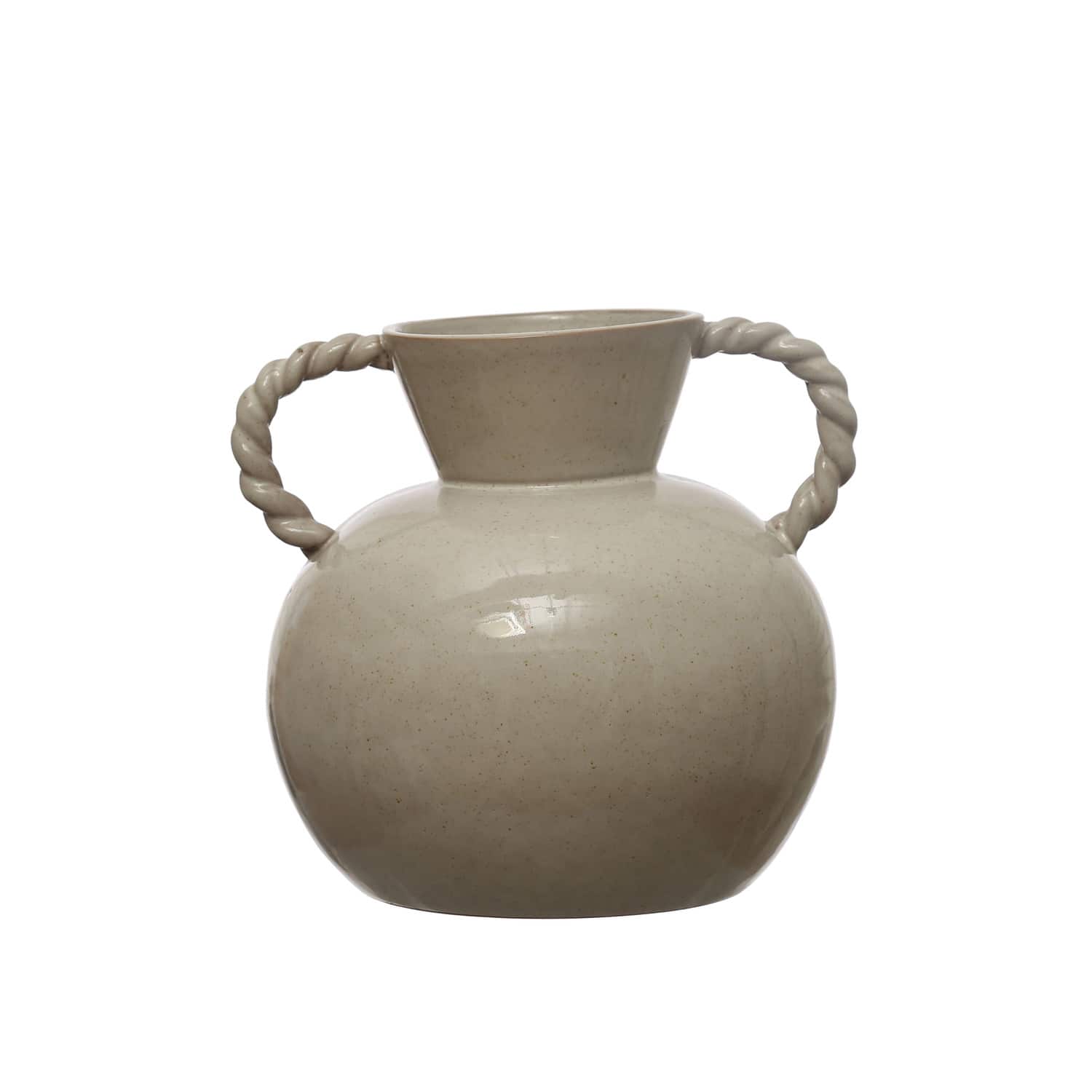 Hello Honey® 9.25" Cream Reactive Glaze Stoneware Vase with Twisted Handle