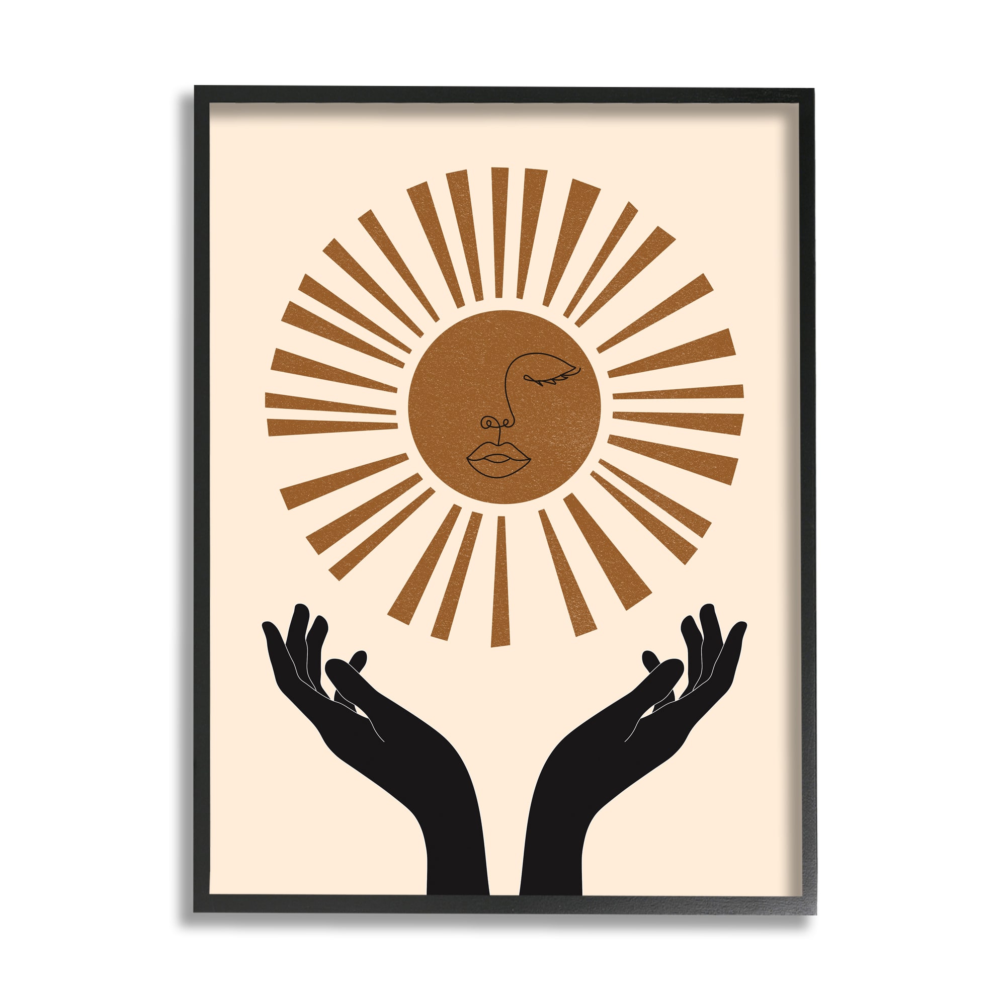 Stupell Industries Hands Holding Desert Sun with Face Linework in Frame Wall Art