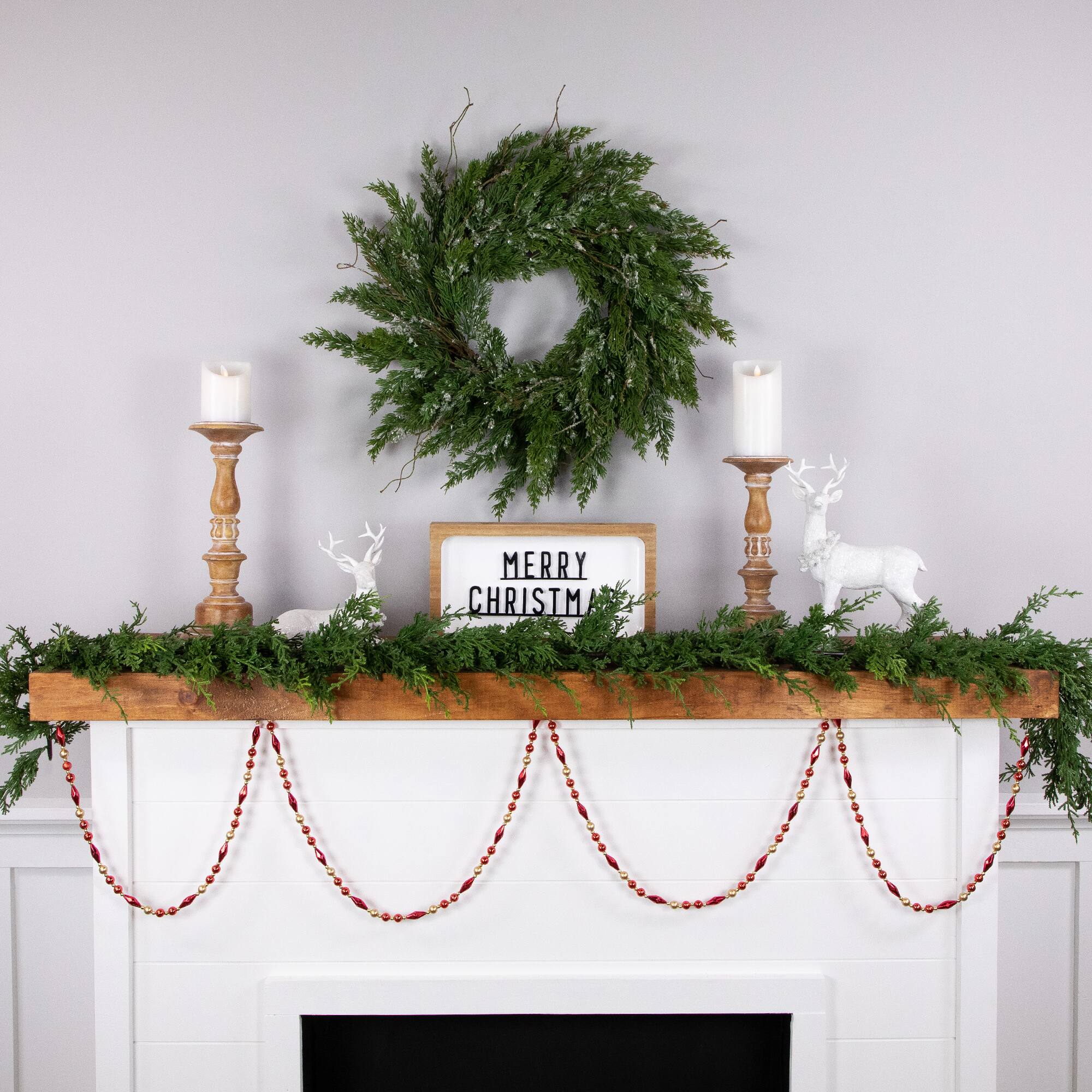 9ft. Red & Gold Unlit Shiny & Matte Beaded Christmas Garland