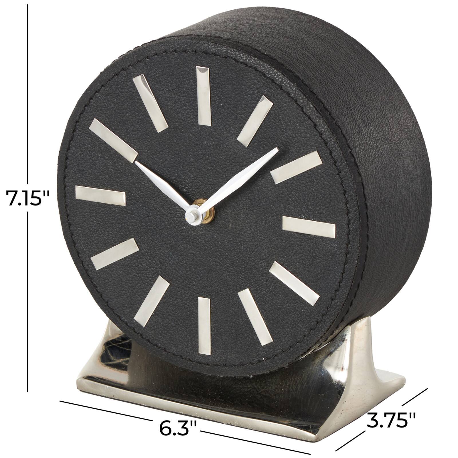 Faux Leather Round Decorative Clock with Rectangular Base